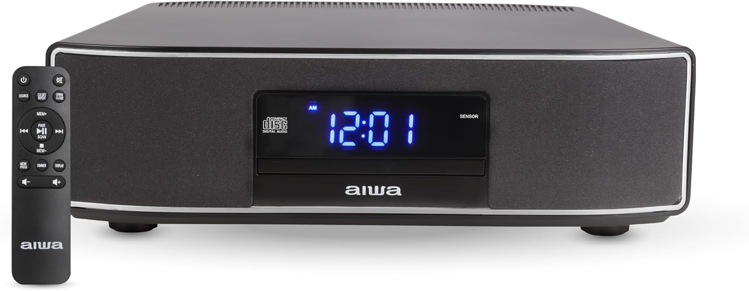 Aiwa – Bluetooth Home Speaker System, 30W RMS, CD Player, FM Radio (Black)