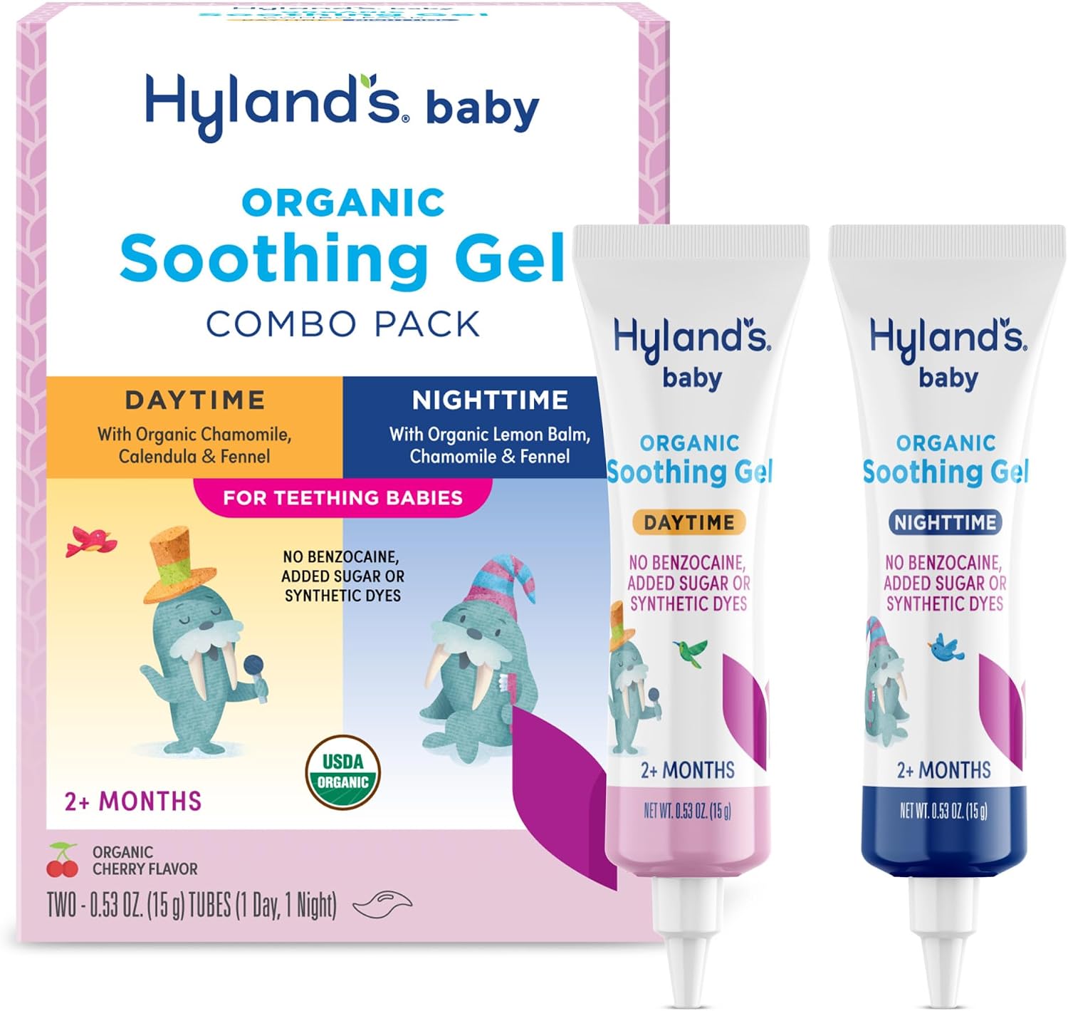 Hyland’s Oral Soothing Gel Combo Pack – .53 oz, 2-Count, Organic Cherry Flavor – Soothing Daytime and Nighttime Support for Teething & Oral Discomfort