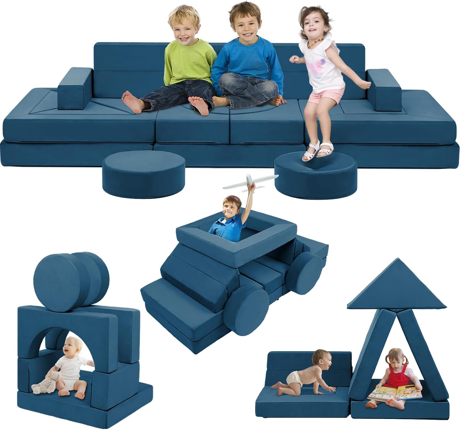 Edbuosy 22Pcs Modular Kids Play Couch – Kids Couch for Playroom Bedroom Living Rooms Toddler Sofa for Inspiring Child Creativity，Children Convertible Foam Sofa