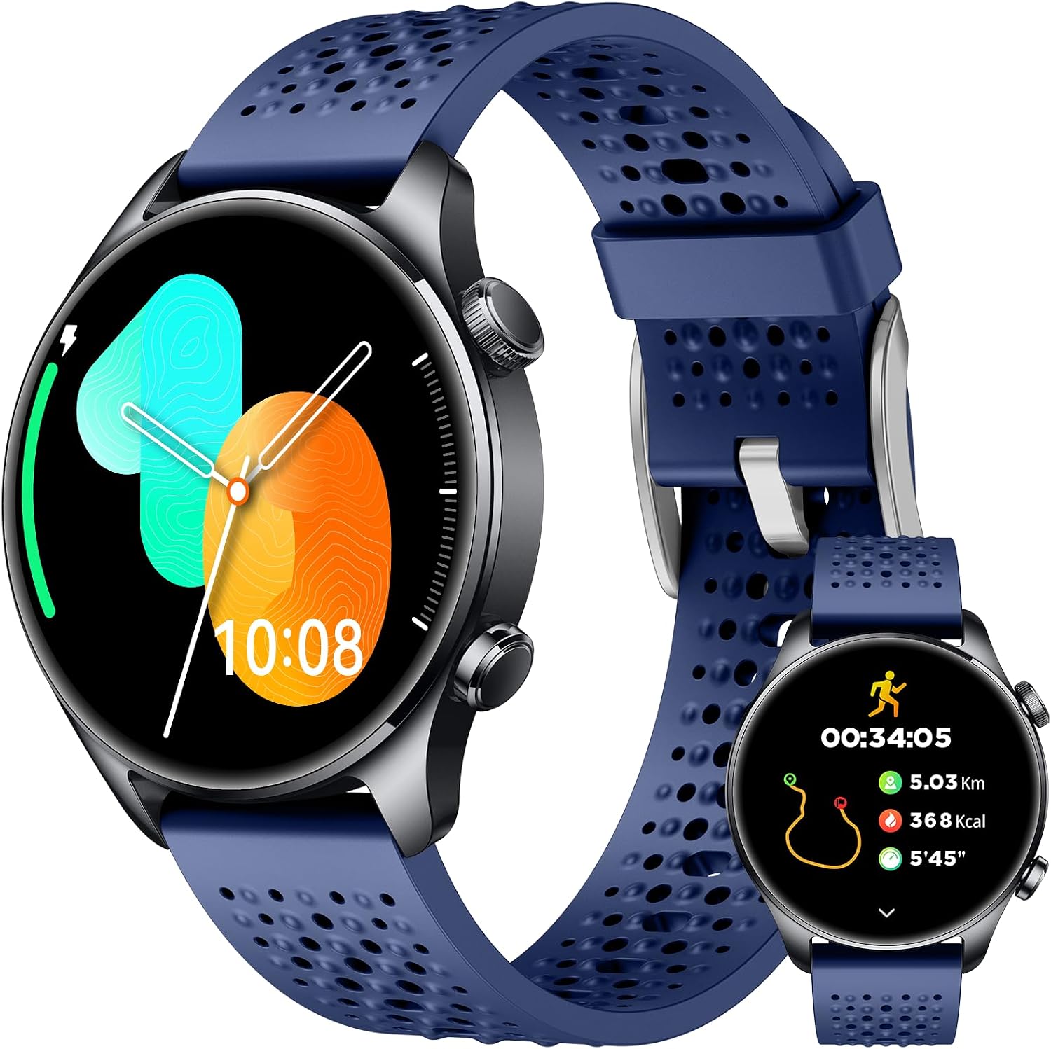 Smartwatch for Men with GPS 1.43″ AMOLED Display, 3ATM Waterproof Health Watch Heart Rate/Sleep Monitor, 100+ Sport Modes Meditation/Fitness Tracker Watch Compatible with iOS Android, Blue