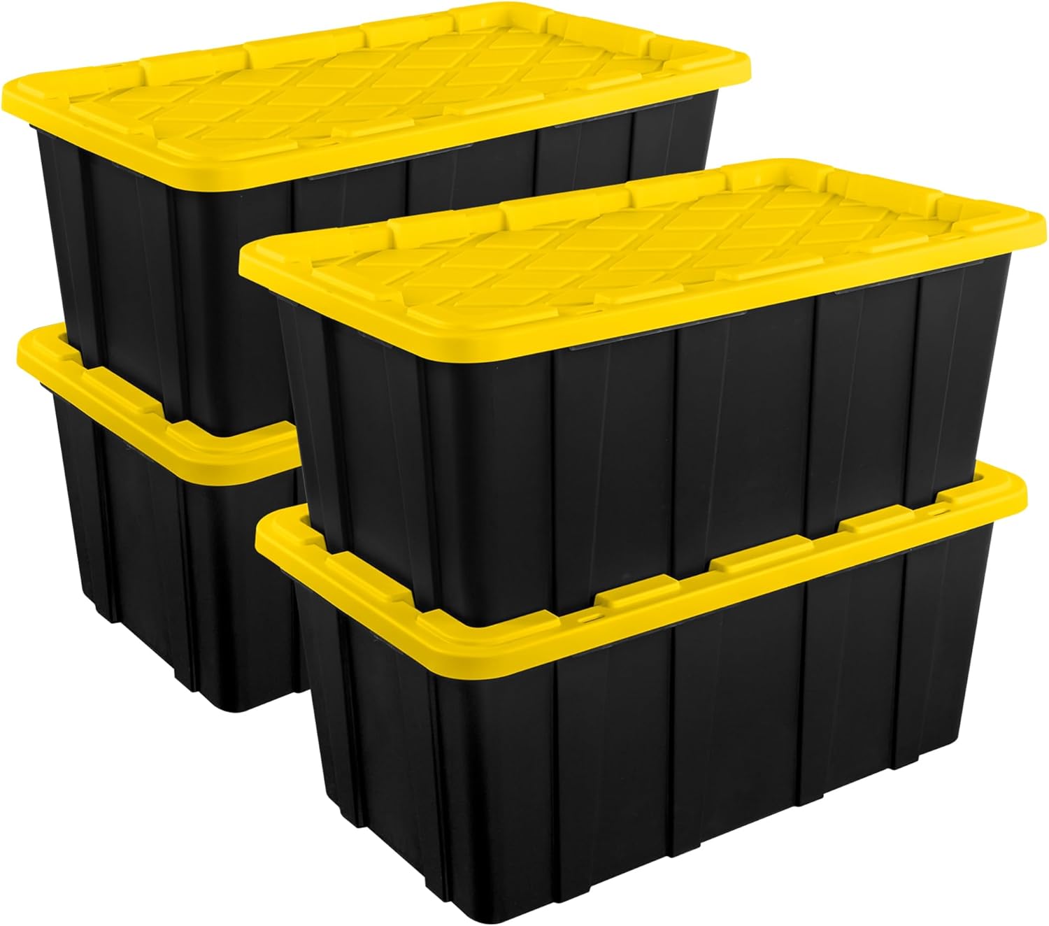 Sterilite 4-Pack Industrial Tote, Plastic Storage Container Bins with Lids, 38 Gallon – Heavy-Duty Organizing Containers for Closet, Bathroom, and Office