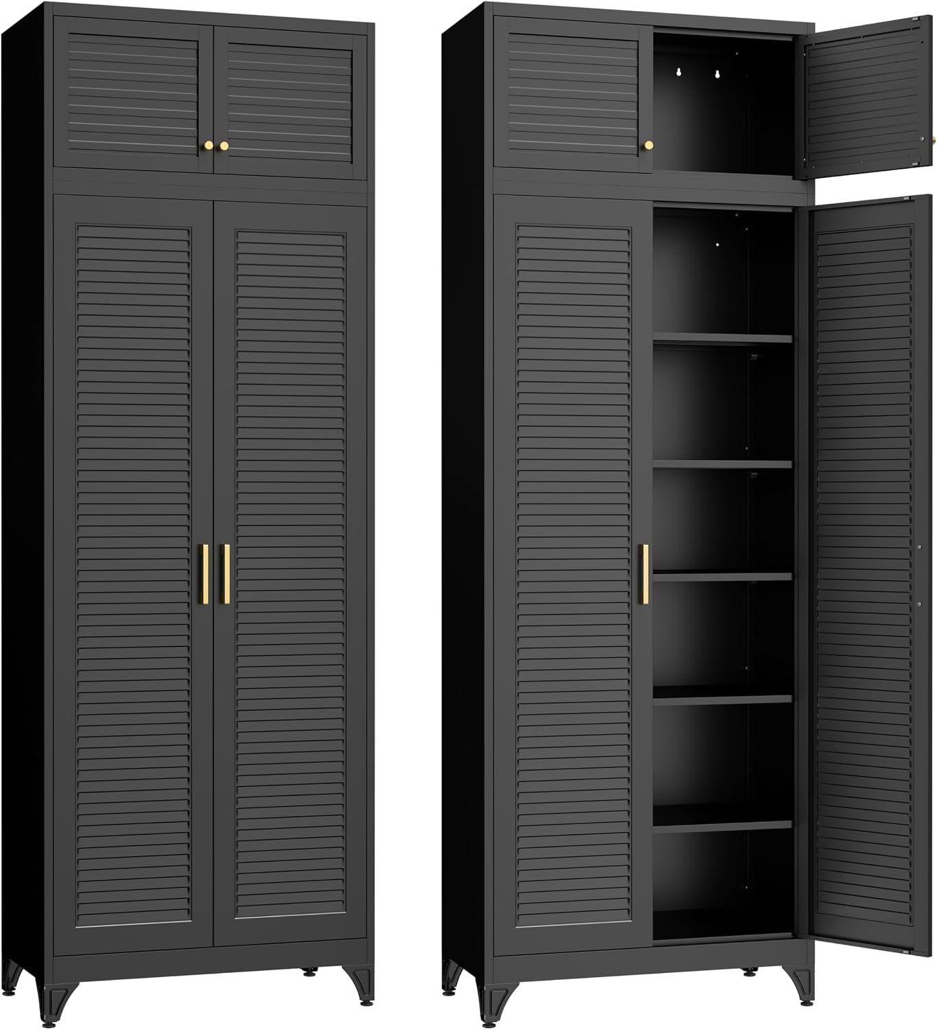 SteeLoong Kitchen Pantry Cabinet,90″ Metal Storage Cabinet with Doors and 5 Adjustable Shelves,Black Tall Locker Organizer Steel Garage Cabinets for Tool,File Cabinet for Office,Kitchen,Garage,School