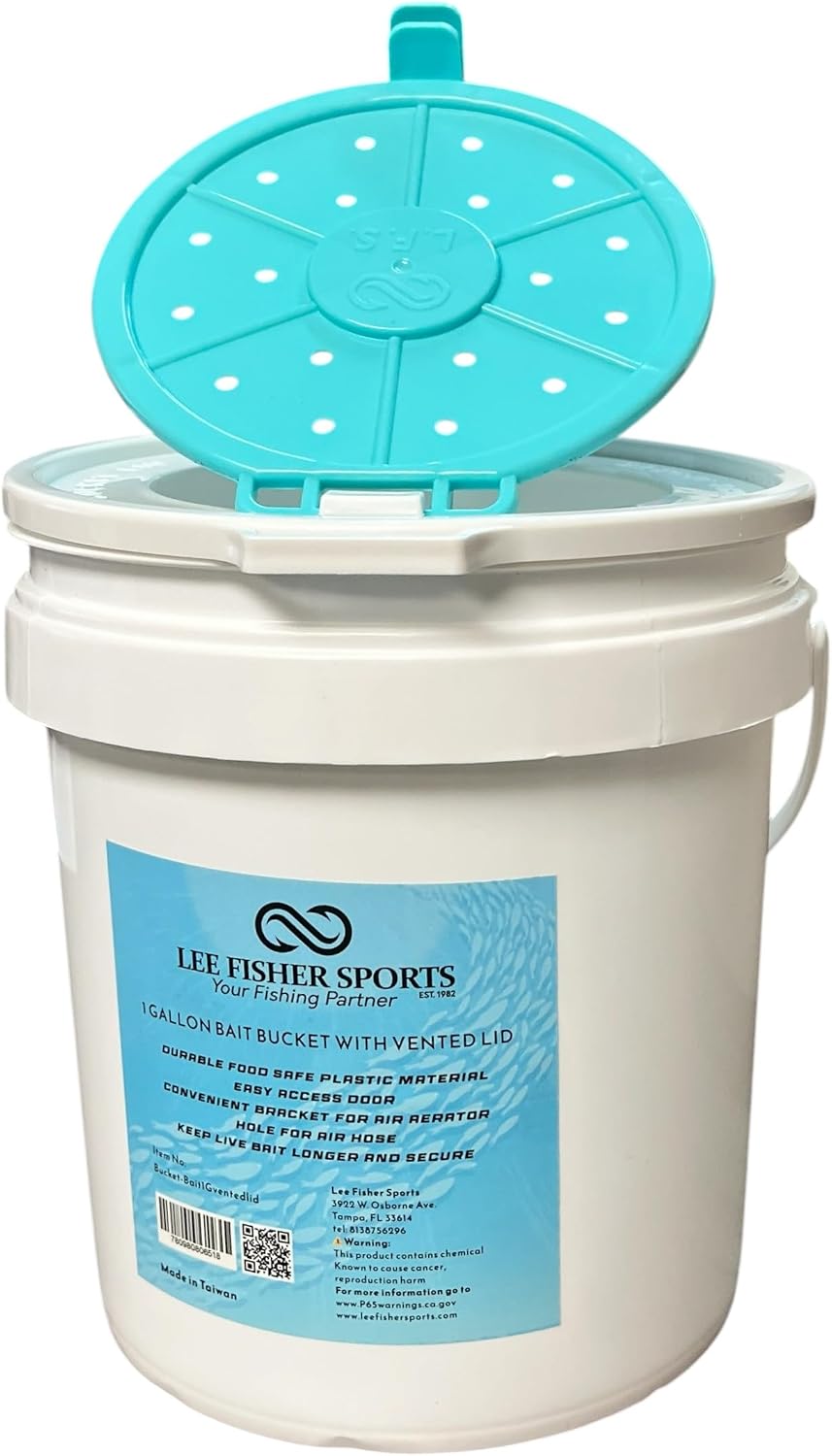 Plastic Bait Bucket (Minnow Bucket), 1 Gallon, White with Vented LID