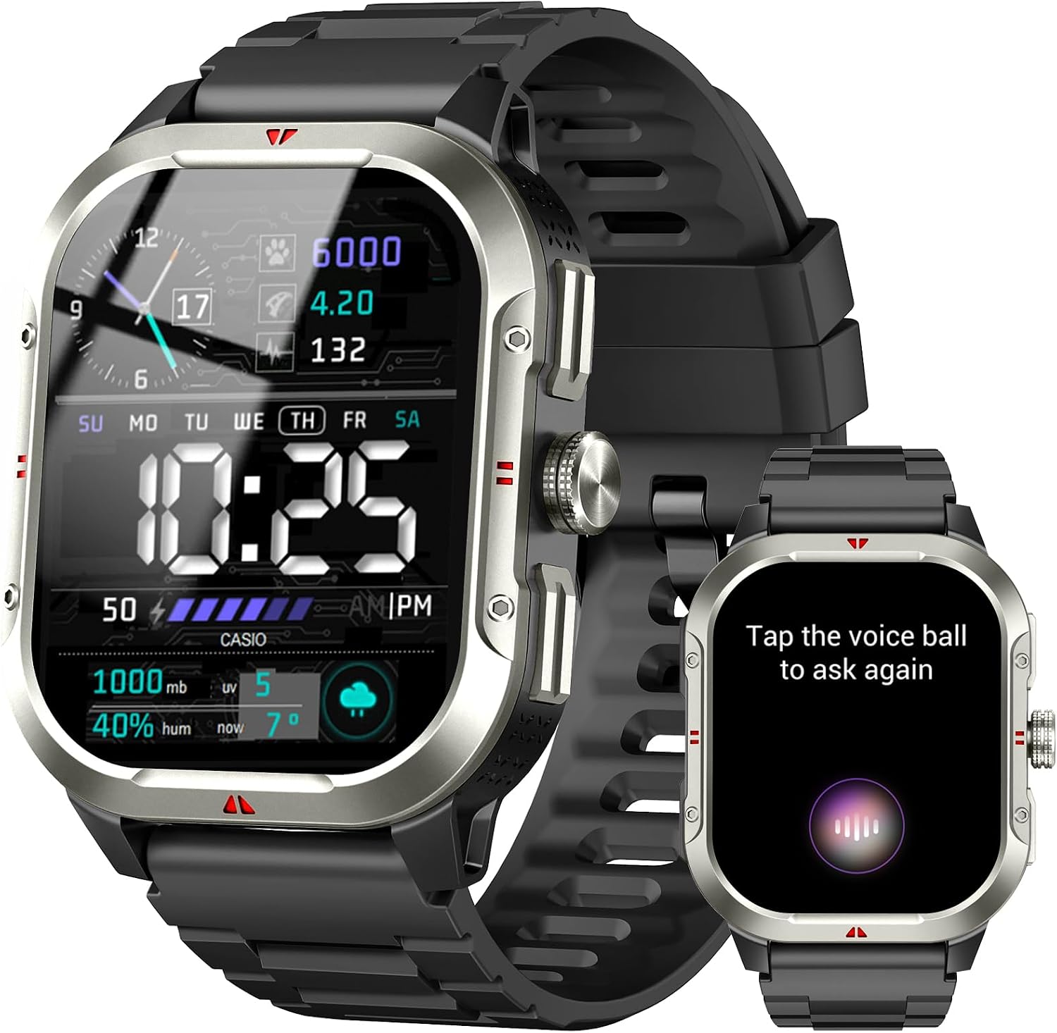 Smart Watch for Men Built-in GPS, 2.06″ Military Fitness Tracker IP68 Waterproof, Fitness Watch with Heart Rate/Sleep, Smartwatch with Answer/Make Calls, 100+ Sport Modes for iPhone/Android, Black