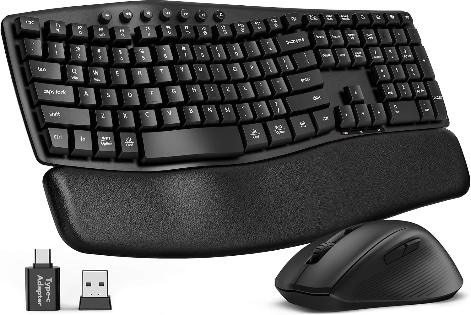 Wireless Keyboard and Mouse Combo, SABLUTE MA41 30dB Quiet Ergonomic Wave Keyboard Set with Soft Leather Palm Rest, Dual-System Switch for Windows/Mac, Ideal for Business Teams Home Office