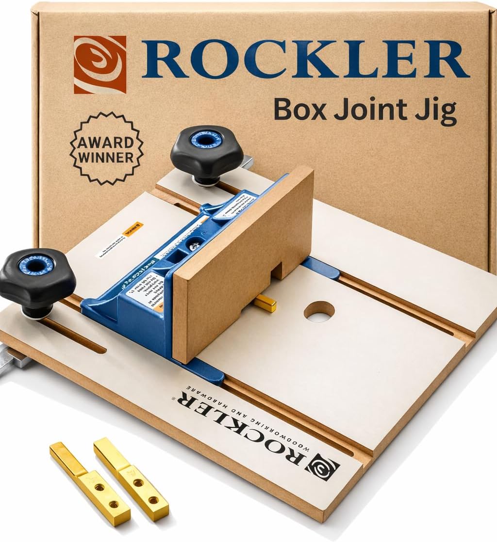 Router Table Box Joint Jig – Finger Joint Indexing Keys w/Three Finger Widths ¼”, ⅜” & ½” – Stable MDF Router Fence w/Low-Friction Melamine Coating – Knobs to Lock Platform w/ ¾” Miter Slot
