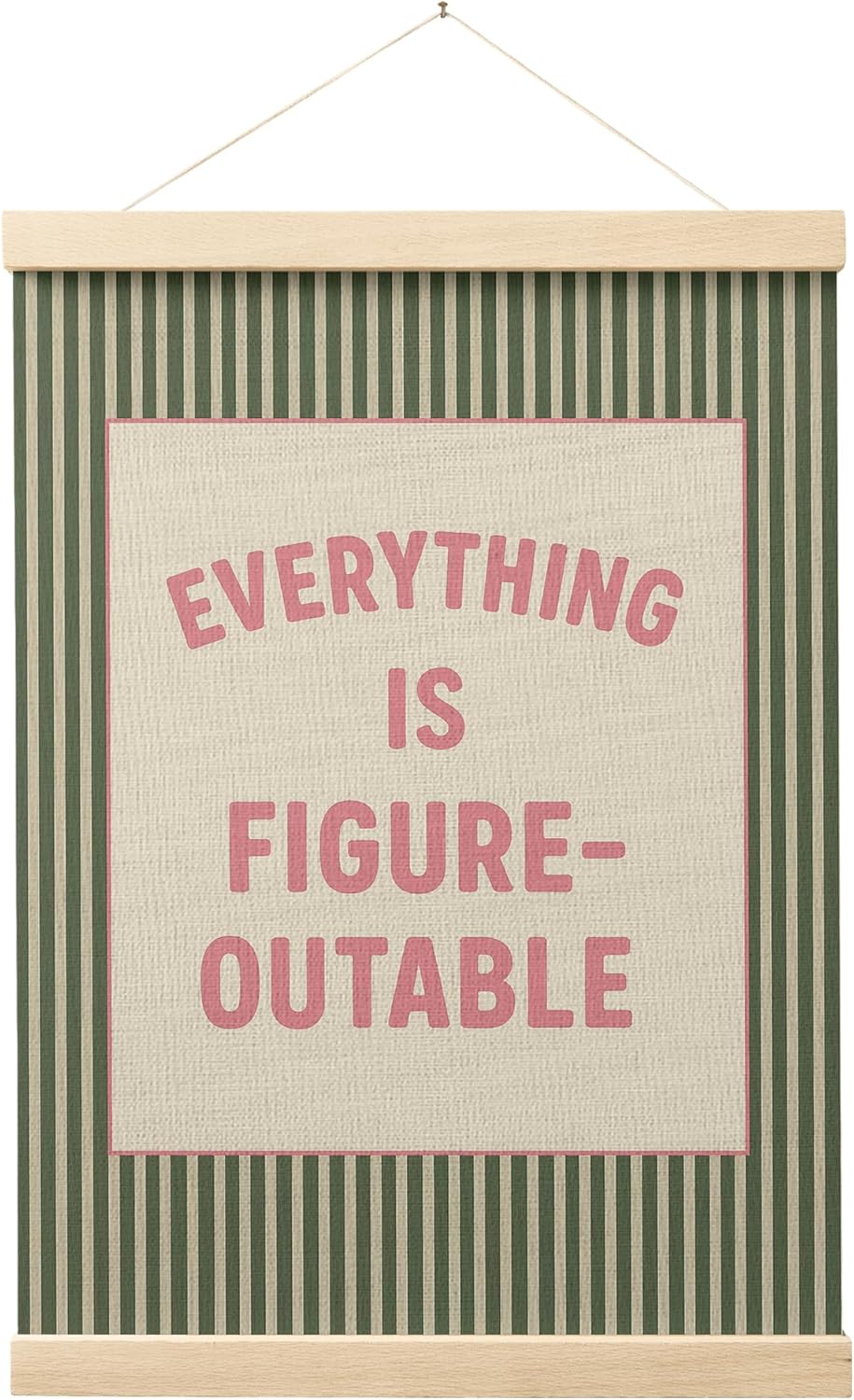 FGFK Everything Is Figureoutable Positive Affirmations Wall Art Poster Hanger Frame, Retro Pink and Green Inspirational Canvas Prints Framed Wall Decor for Office Classroom Home Bedroom, 12×16 Inch