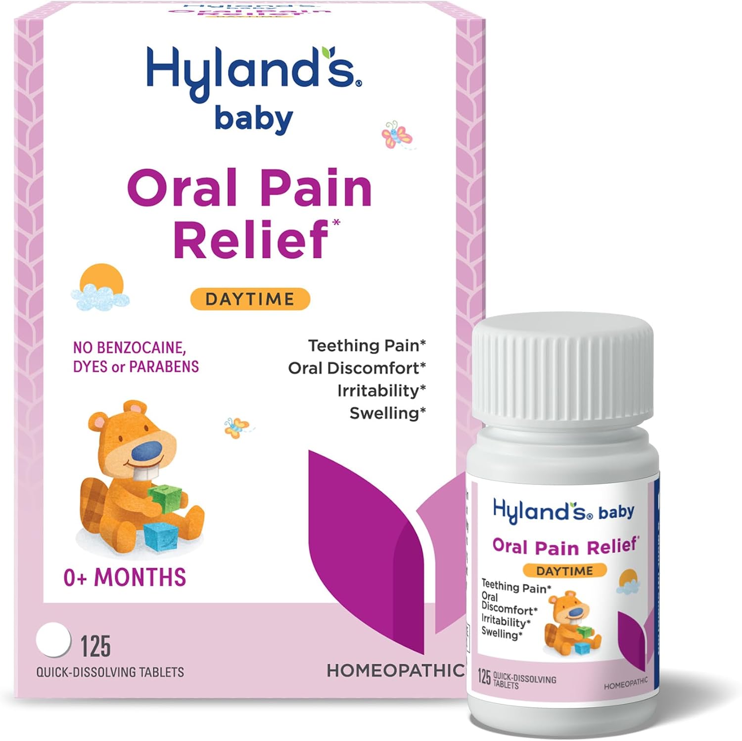 Hyland’s Baby Daytime Oral Pain Relief Tablets – 125-Count, Up to 62 Doses – Baby and Toddler Soothing Tablets with Chamomile for Discomfort, Irritability & Swelling