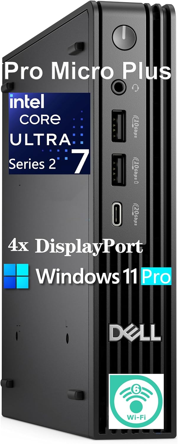 Dell Pro Micro Plus Desktop Computer, 2026 Edition Mini PC, Intel 20-Core Ultra 7 265, 64GB DDR5, 2TB SSD, 4X DP, Windows 11 Pro, Lifetime Office 365, Ultra-Compact, AI-Ready for Business