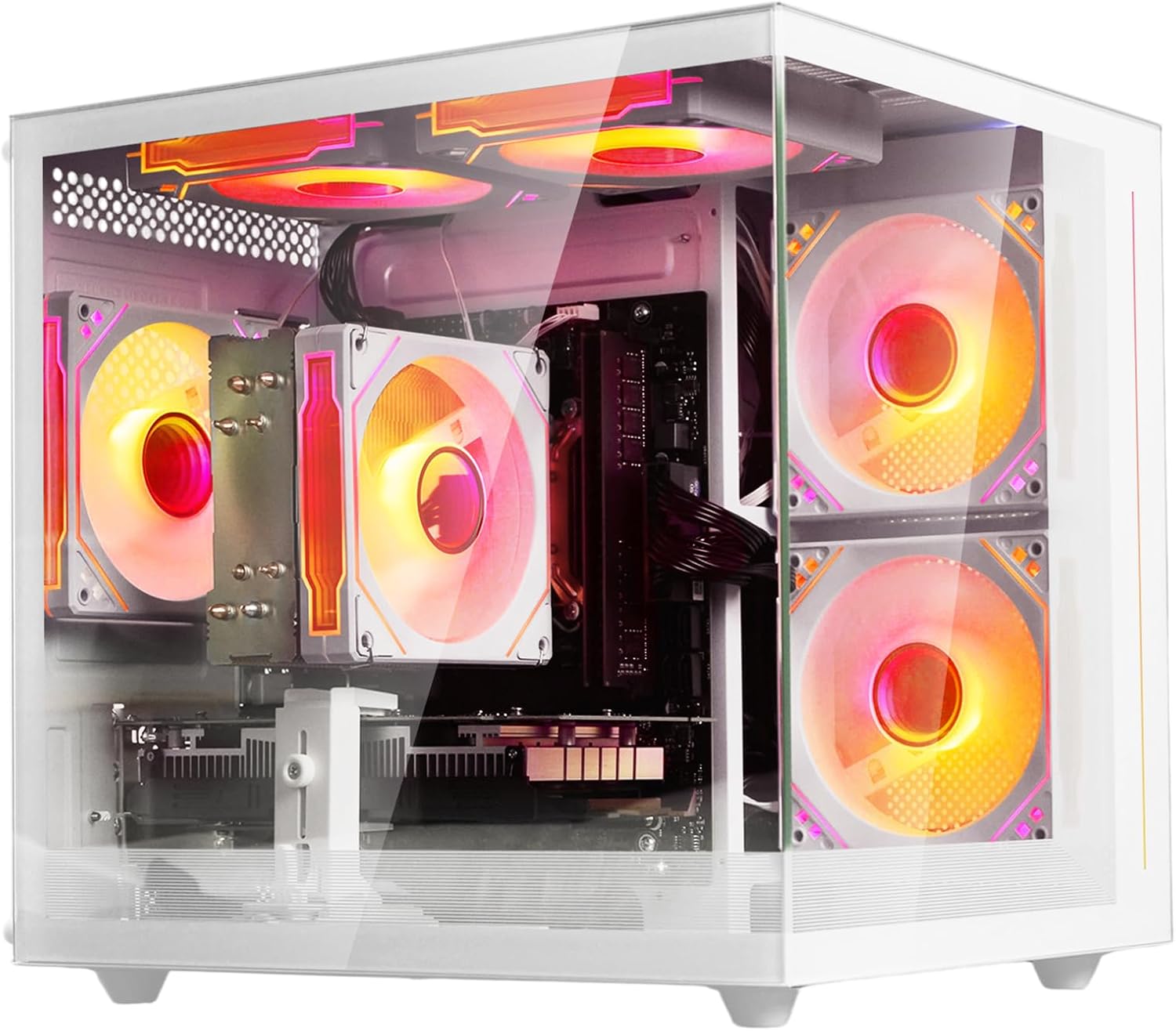 suevery Pre Built Gaming PC • M.2 NVMe 512G SSD • Radeon 4G Graphics Card • DDR4 16G RAM • AMD Ryzen5 6Cores 3.6G Up to 4.1G • Wi-Fi6 White Tower Desktop Computer Gamer