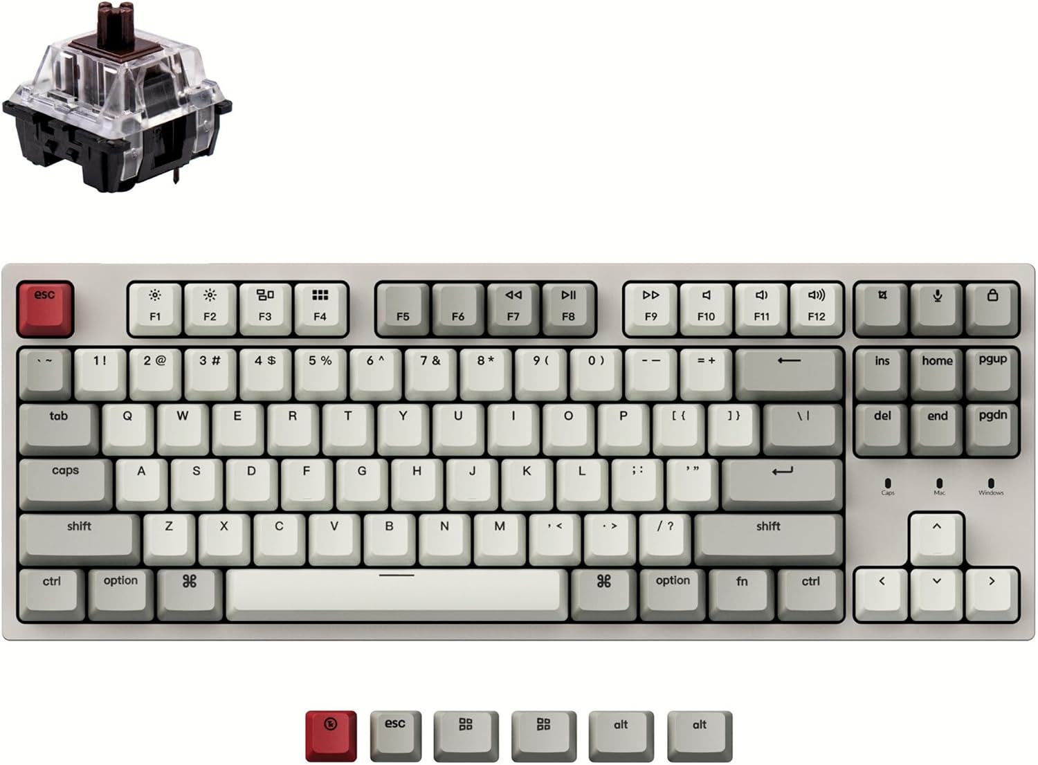 Keychron C1 Hot-swappable Wired Mechanical Keyboard for Mac Layout, Keychron Mechanical Brown Switch/USB Type-C Cable/Double-Shot ABS Keycaps Tenkeyless 87 Keys Computer Keyboard for Windows PC