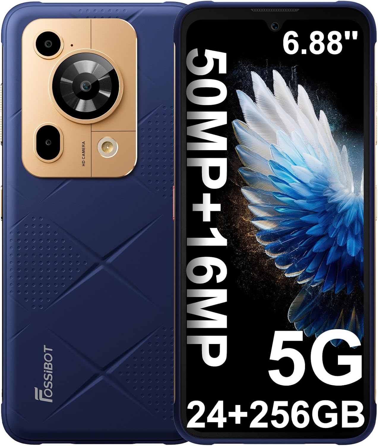 FOSSIBOT F112 Pro 5G Rugged Smartphone Unlocked, 24GB+256GB/1TB Android 14 Rugged Phone, 7150mAh Battery Cell Phone, 6.88” Display, 50MP+16MP Camera, Dual SIM 5G Unlocked Phone