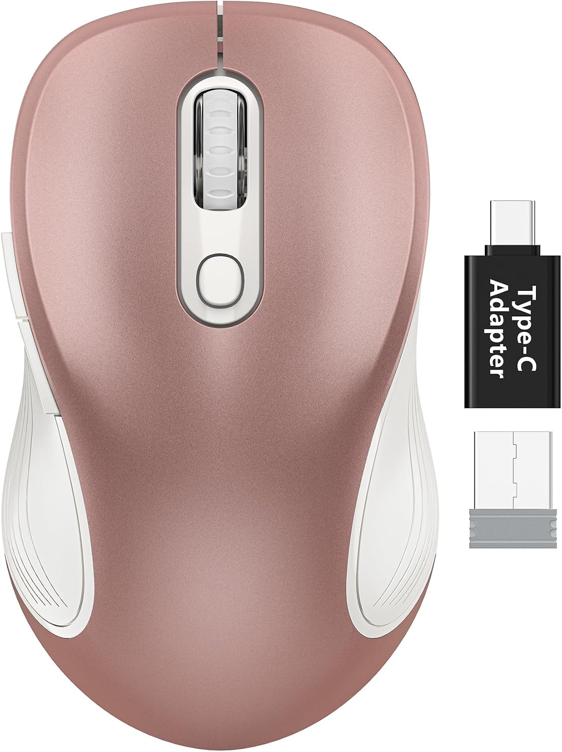 Trueque Wireless Mouse for Laptop, 2.4GHz Ergonomic Computer Mouse with Back & Forward Buttons, 3 Adjustable DPI Levels, 6 Buttons, Optical USB Cordless Mice for Windows PC, M01 (Rose Gold)