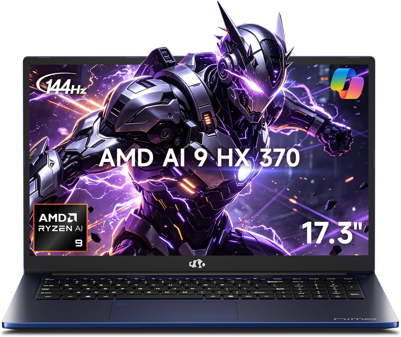 NIMO 17.3″ Copilot+ AI Laptop, AMD Ryzen AI 9 HX 370 (Up to 5.1GHz), 32GB DDR5 RAM 1TB SSD, Radeon 890M, 144Hz FHD Display, 100W PD, USB 4.0, Fingerprint, Win 11 Gaming Laptop with 2Y Warranty