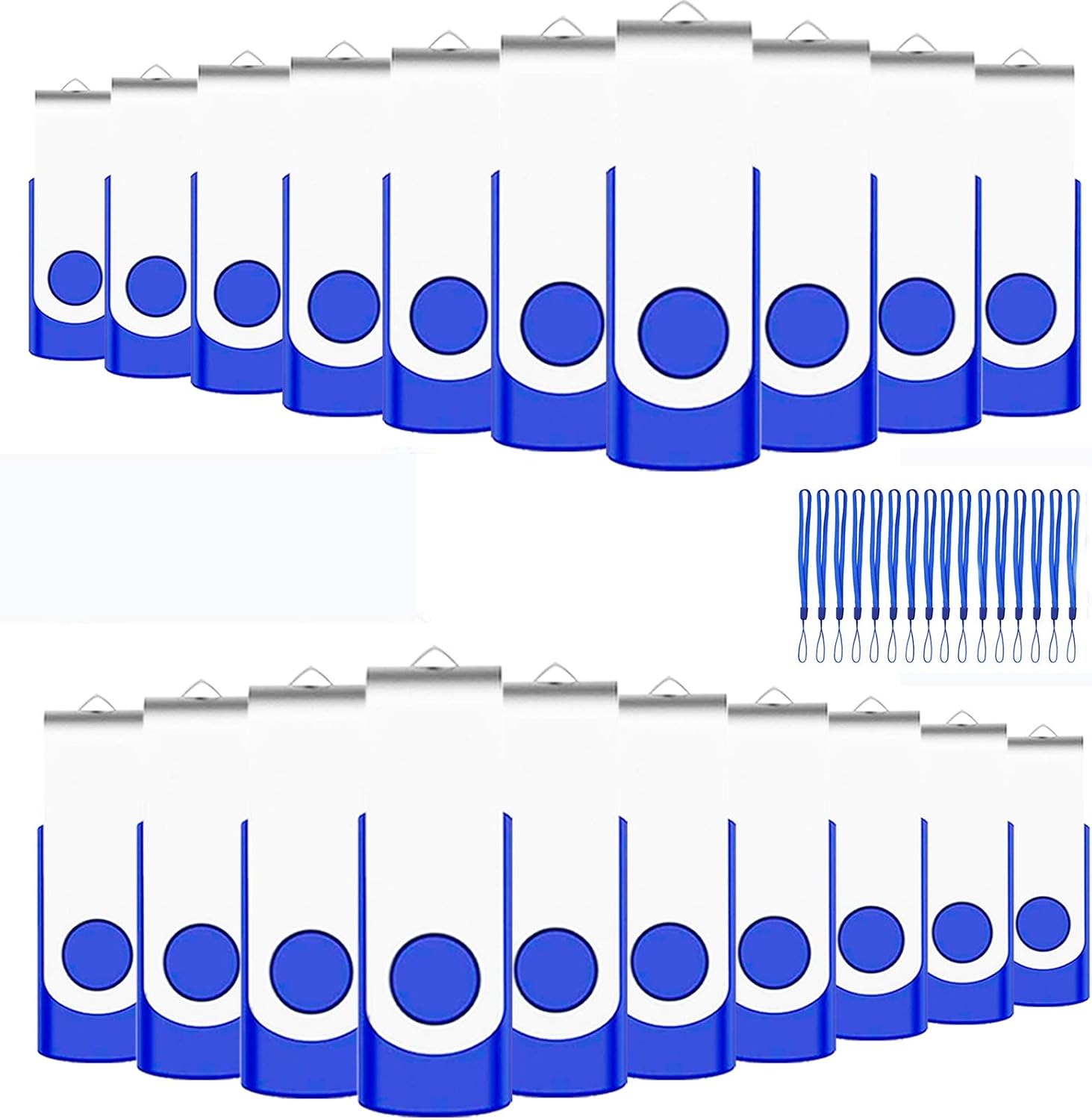 50-Pack of 4GB USB Flash Drive Bulk EASTBULL FAT32 Thumb Drives Pack (Blue) | Swivel USB2.0 USB Drives Bulk 4 GB Memory Sticks Pack with 50 Lanyards for Data Storage