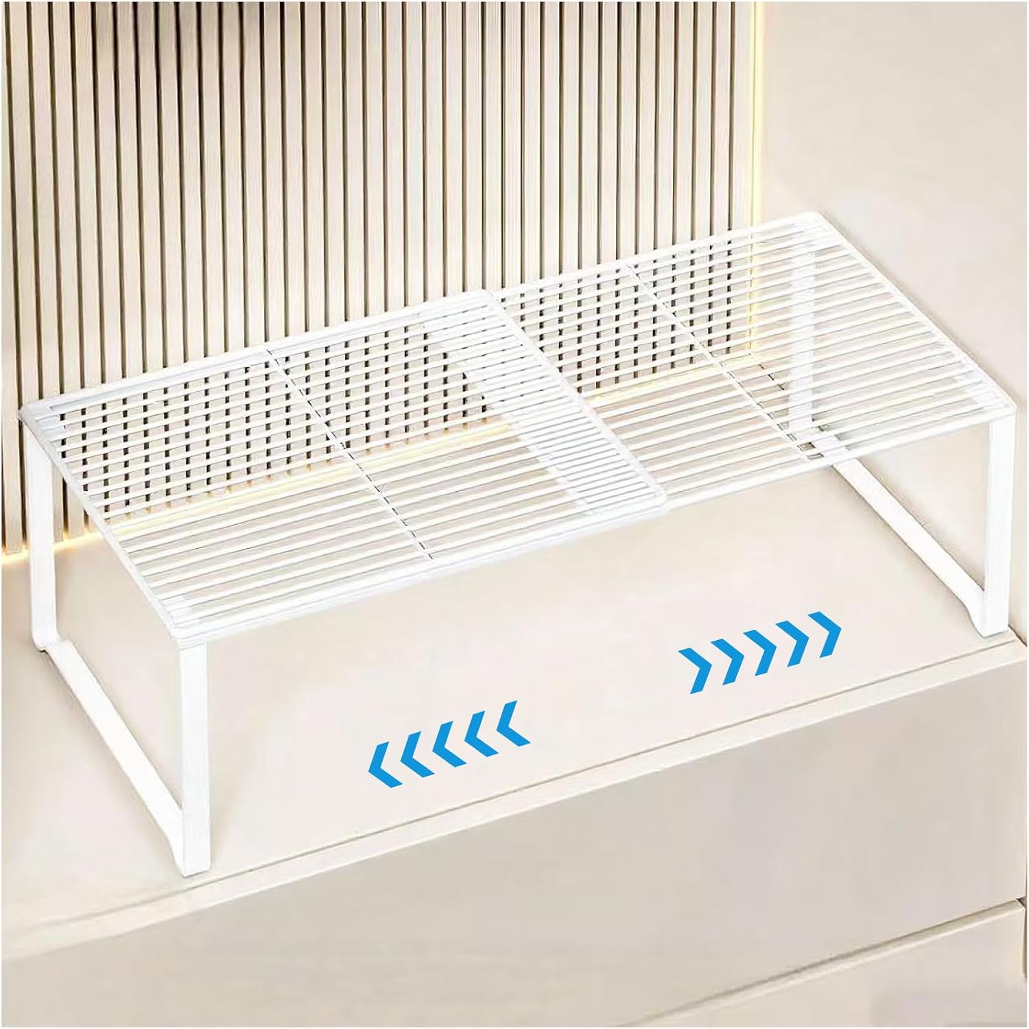 Extendable Metal Wire Shelf Organizer – Adjustable 15-24.4in Length, Stackable Storage Rack for Kitchen/Pantry/Bathroom/Shoe Cabinet/Tool Closet (1, White)