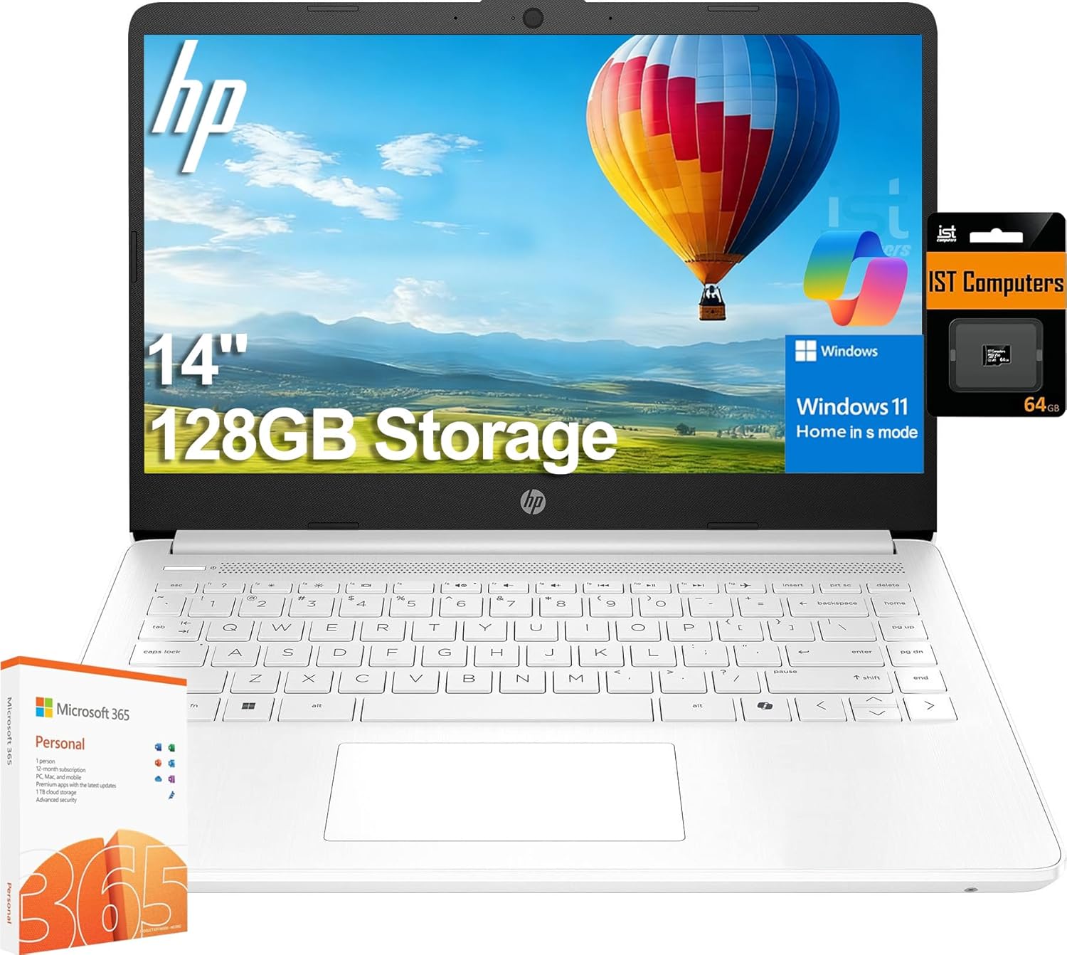 HP 14″ Ultra-Light Laptop for Student & Home (1-Year Office 365, Intel Celeron N4500, 4GB RAM, 64GB eMMC + 64GB SD Card), 12-Hr Long Battery Life, Webcam, Wi-Fi 6, Fast Charge, Win 11 Home in S