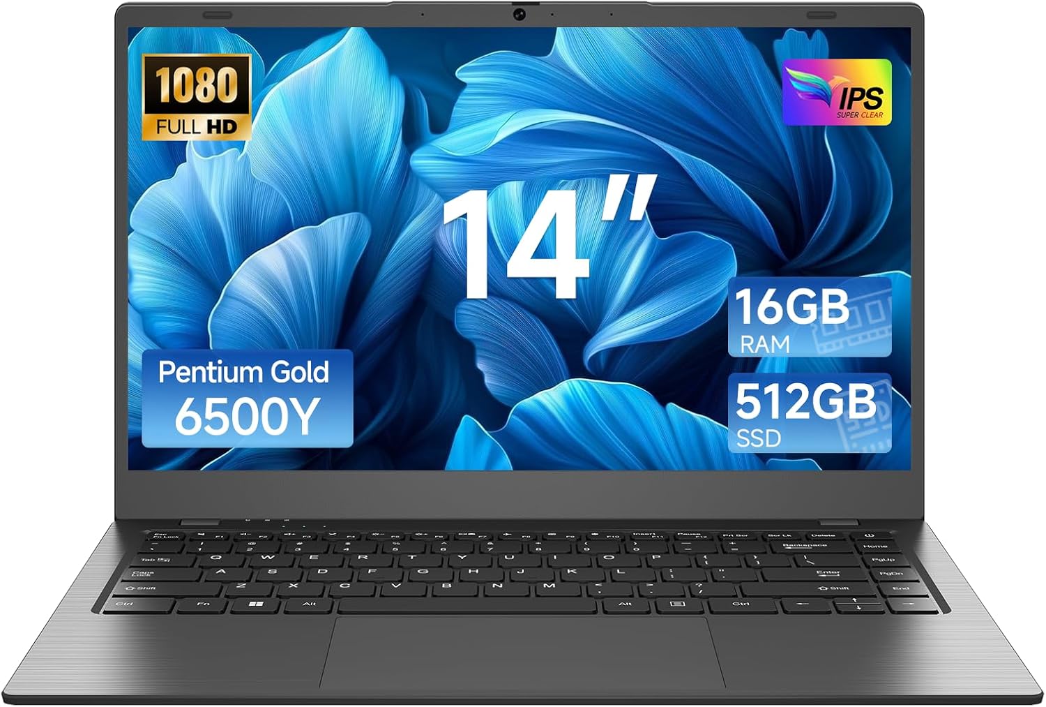 Laptop Computer, 16GB RAM 512GB SSD, Pentium 6500Y Processor (Up to 3.4GHz), 14‘’ 1080P FHD IPS Display, 5000mAh Battery, WIFI5, BT5.0, Laptops for Students & Business