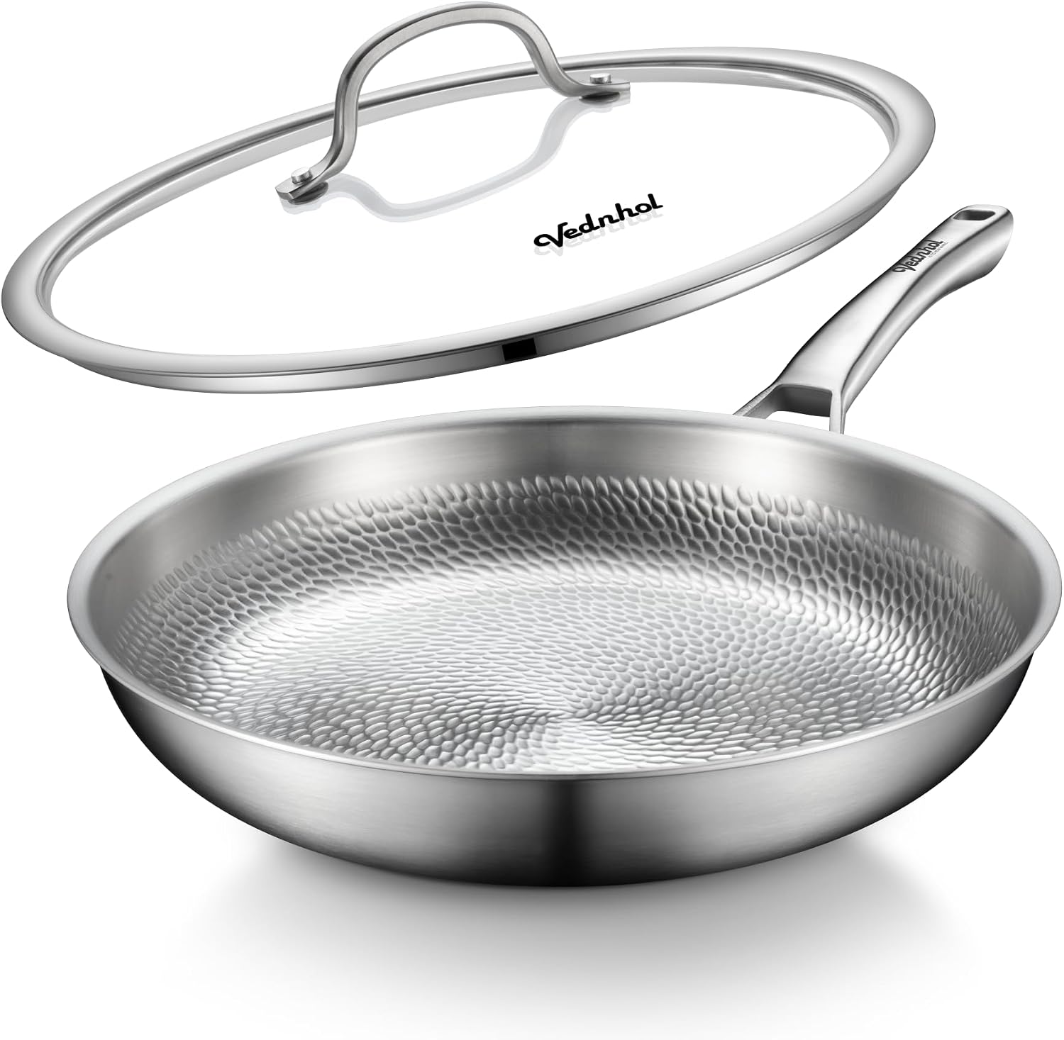 Titanium Pans for Cooking, 12 Inch Non-Toxic Frying Roaster with Lid | Titanium Hammered Pro skillet,PFAS/PFOA/PTFE Free Cookware, Dishwasher&Oven Safe, Kitchen Induction Compatible