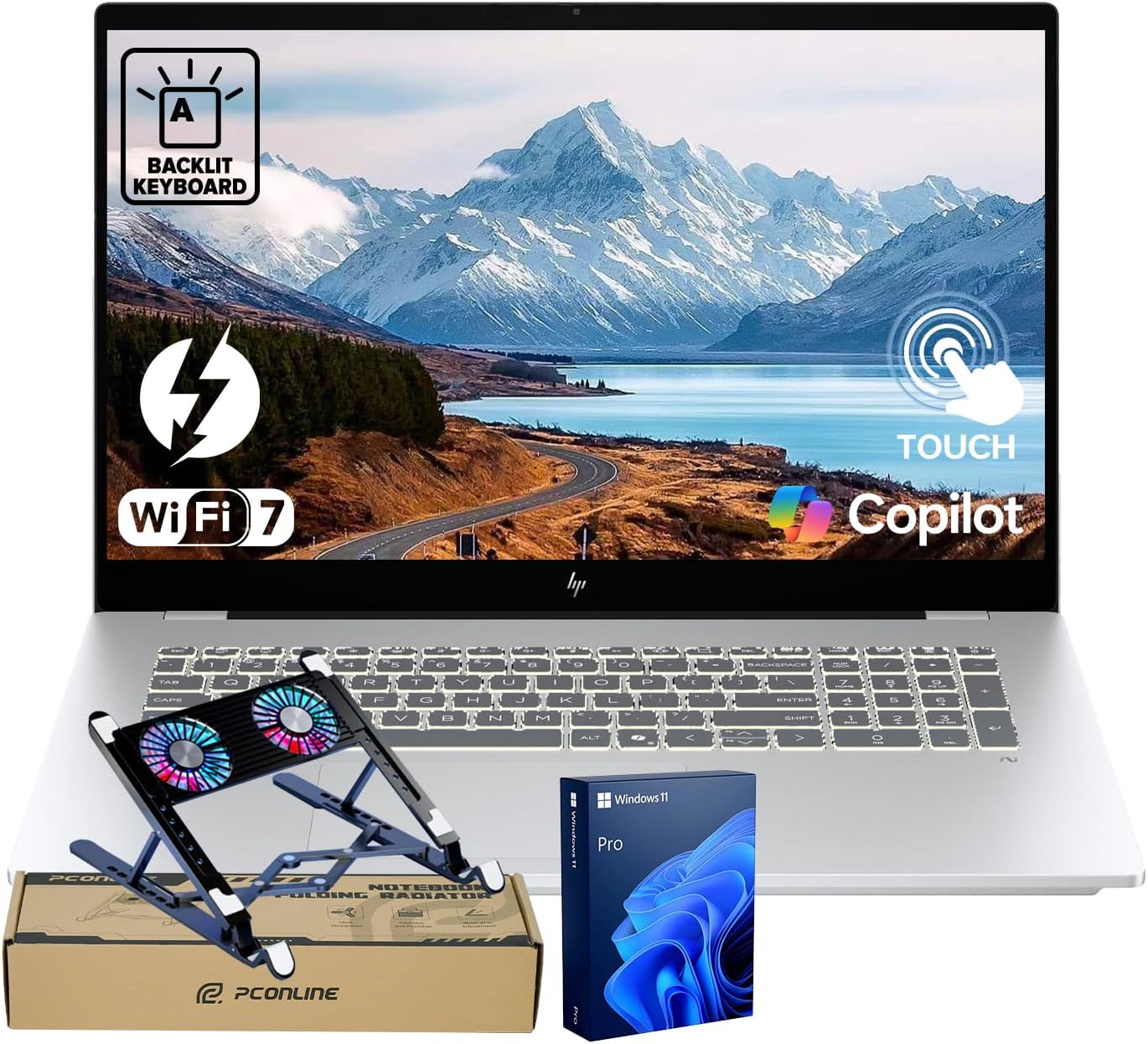 HP OmniBook(Envy Next Brand) 7 Laptop for Professional Workflows, 17.3″ FHD Touchscreen, Intel Core Ultra 7 258V(> Ultra 7 255U), 32GB DDR5 RAM, 2TB SSD, Wi-Fi 7, Bundle with PCO Cooler
