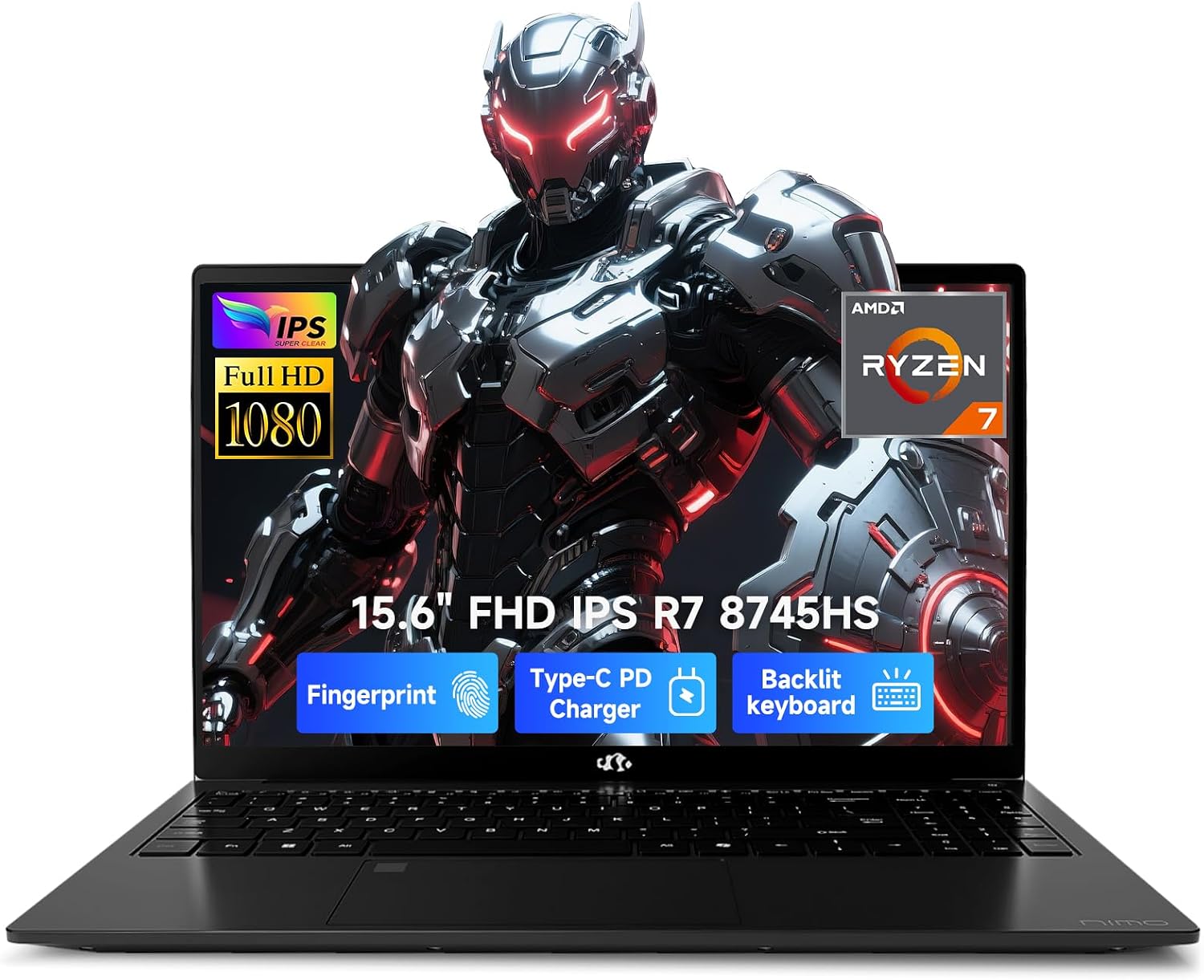 NIMO 15.6 AI-Ready Laptop, Ryzen 7 8745HS 8-Core 16GB 1TB (Outperforms i7-1360P) Radeon 780M, FHD 100W Fast PD Optimized for LLM Prototyping, Data Visualization & Cloud Notebooks, 2-Yr Warranty