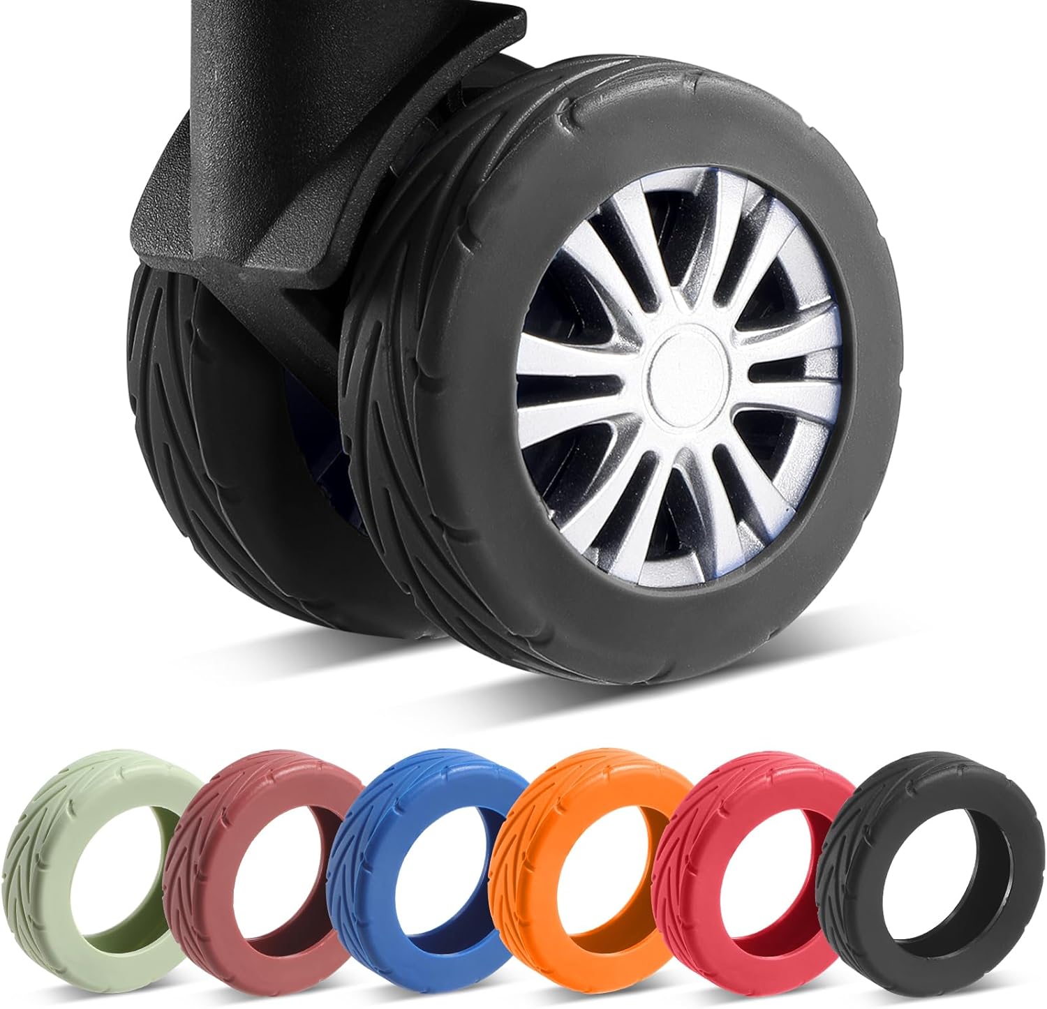 8 Pcs Upgrade Luggage Wheel Covers, Carry On Luggage Suitcases,Wear-Resistant, Anti-Noise, Silicone Wheel Protective Covers for 2-2.4″ Spinner Wheel (Black)