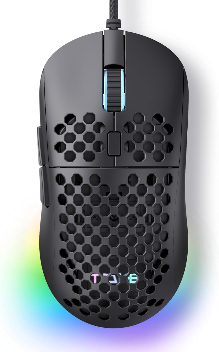 TMKB Falcon M1SE Ultralight Honeycomb Gaming Mouse, High-Precision 12800DPI Optical Sensor, 6 Programmable Buttons, Customizable RGB, Drag-Free Paracord, Ergonomic Wired Gaming Mouse – Matte Black