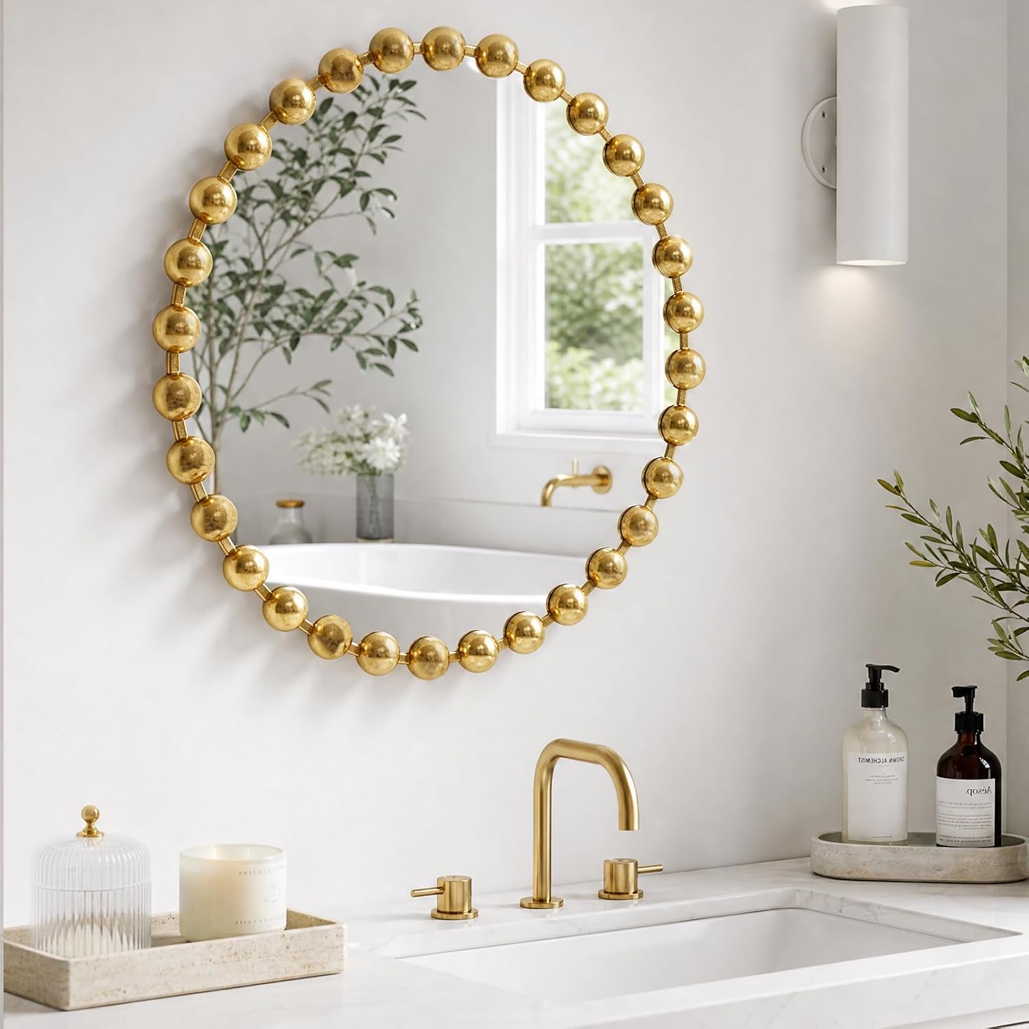 Madison Park 27 inch Gold Round Mirror, Round Mirrors for Wall Decor, Metal Frame Circle Mirrors for Bathroom, Living Room, Circle Wall Metal Art Mirror