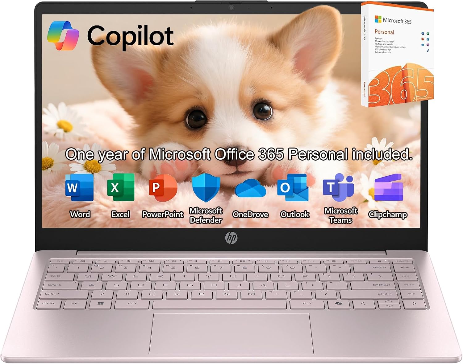 HP Laptop 2026 Edition with Copilot AI, 8GB RAM, 256GB SSD + 128GB UFS, Intel Processor, Long Battery Life, Lightweight, 1 Year Office 365, Windows 11 Home S for Students & Office, Type-C HUB, Pink