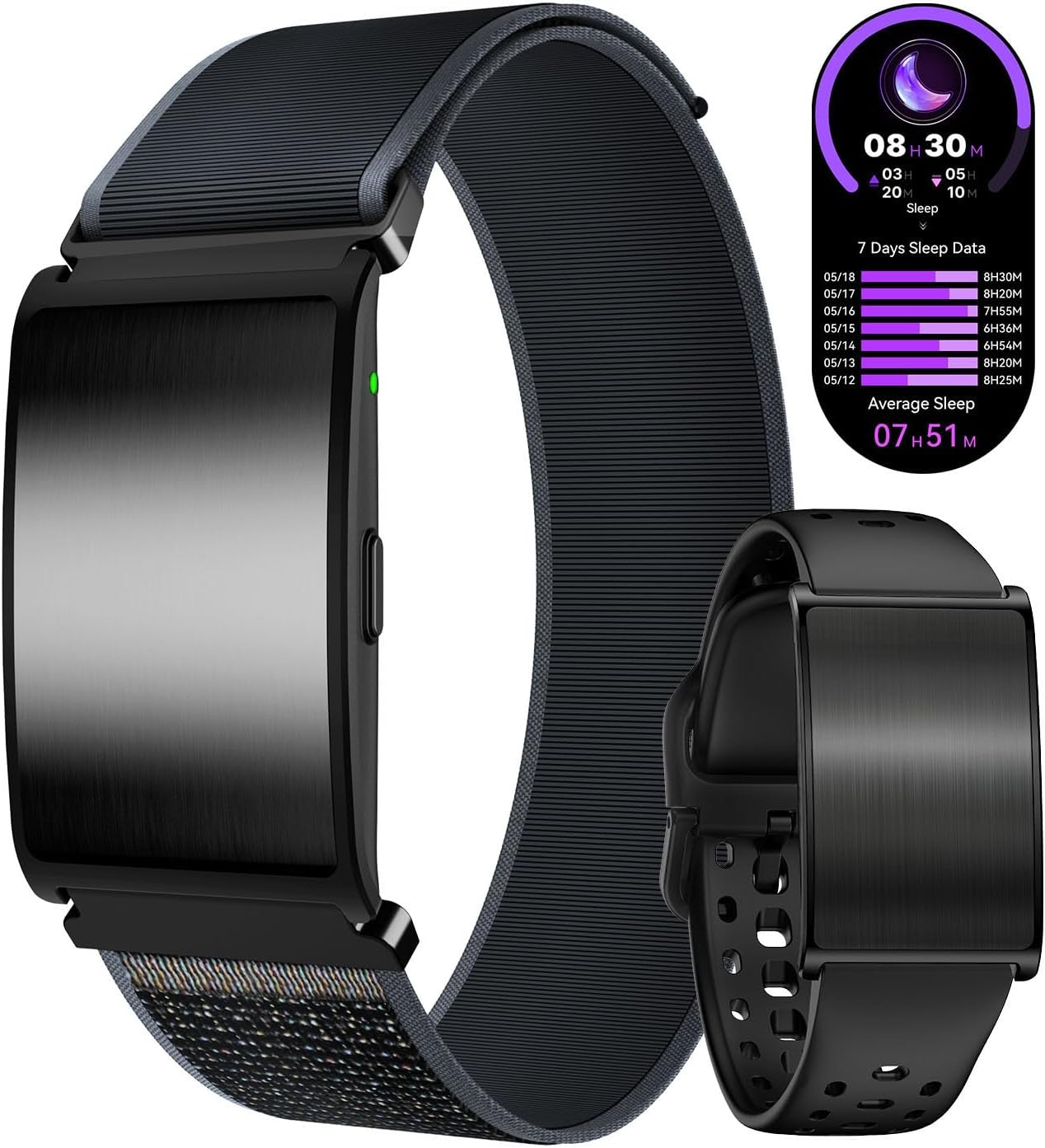 Screenless Fitness Tracker for Men Women, for iOS & Android (2 Bands) | Smart Bracelet with Sleep/Heart Rate/Blood Oxygen Monitor, 35-Day Battery Life/176 Sports Modes/AI Health Analysis/Waterproof