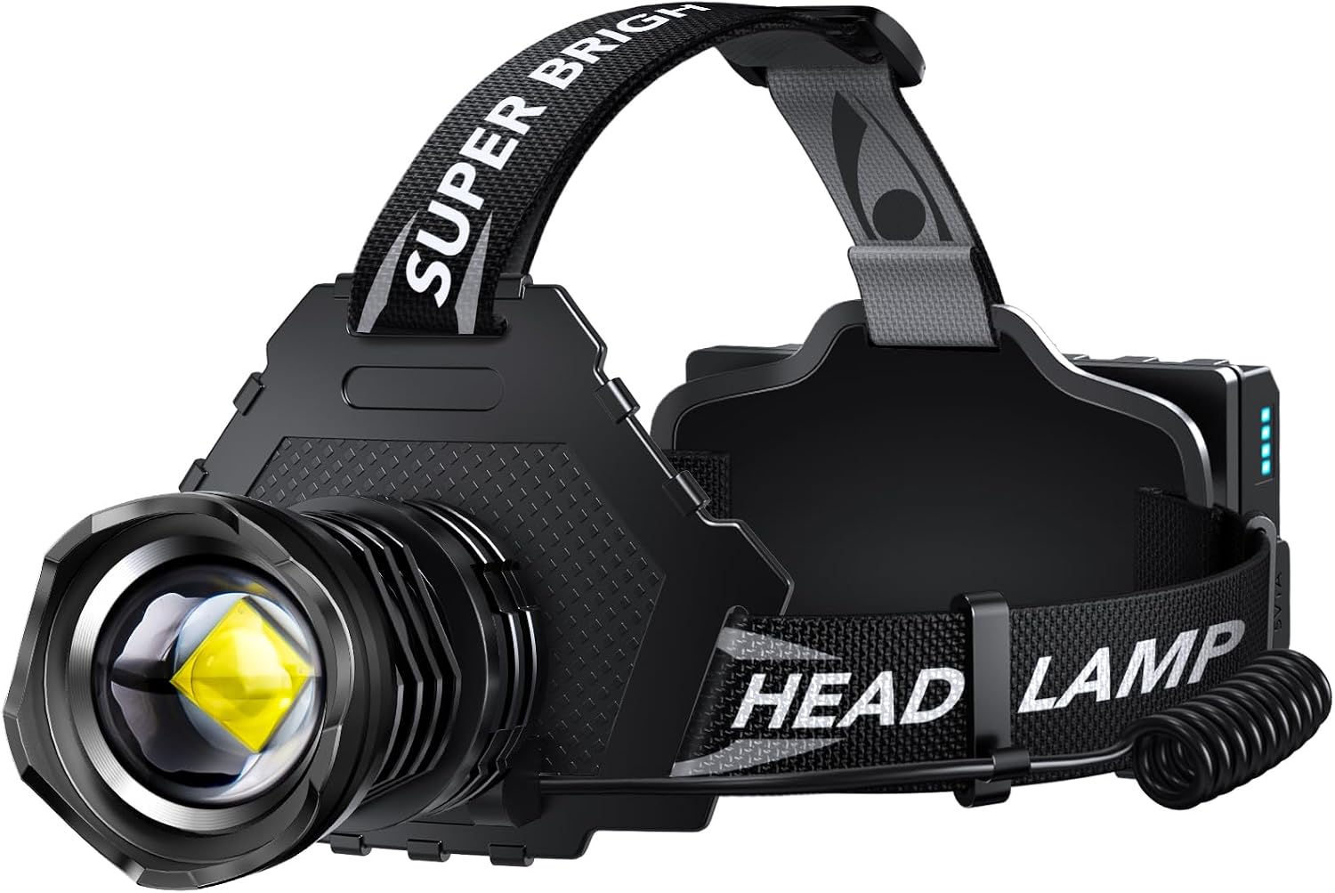 AKNEAR Rechargeable LED Headlamp Super Bright, 99000 High Lumens Head Lamp Zoomable, 25Dys+ Runtime & 12 Mode & Lightweight Comfort & 125° Adjustable Waterproof Head Light for Outdoor