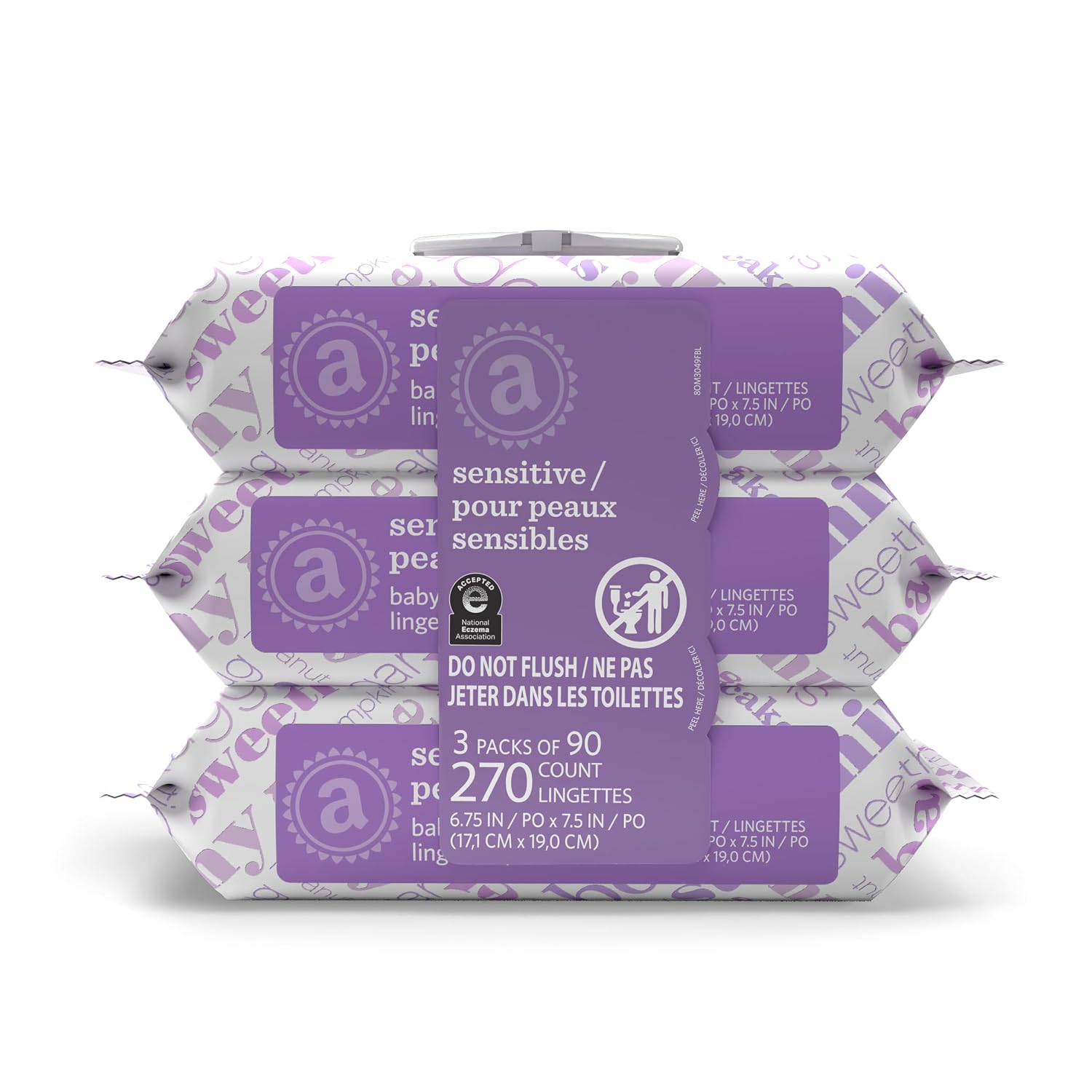 Amazon Elements Baby Wipes, Sensitive, Unscented, Cleans Gently, 270 Count, Flip-Top Packs, Pack of 3