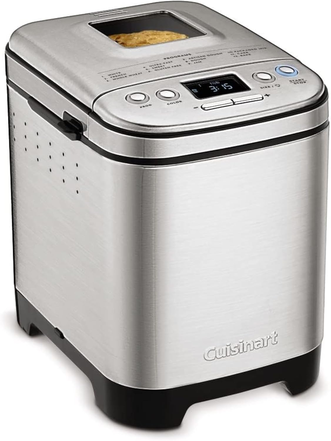 Cuisinart Bread Maker Machine, Stainless Steel Automatic Bread Machine with 12 Menu Options, 3 Loaf Sizes up to 2 Lb., 3 Crust Colors, Removable Nonstick Baking Pan & Kneading Paddle, CBK-110NAS | 12 Programs, 1/1.5/2-Lb Loaves, 3 Crust Colors, 13-Hr Delay, Removable Nonstick Pan and Paddle, Viewing Window