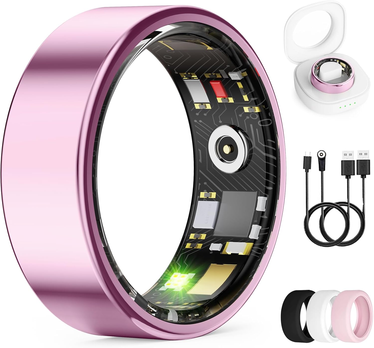 Smart Ring for Women & Men, Health Tracker Ring with Heart Rate, SpO2, Blood Pressure,Temperature, HRV & Stress, IP68 Waterproof Fitness Ring, Sleep Tracker, No App Fee(Lavender Pink, 9#)