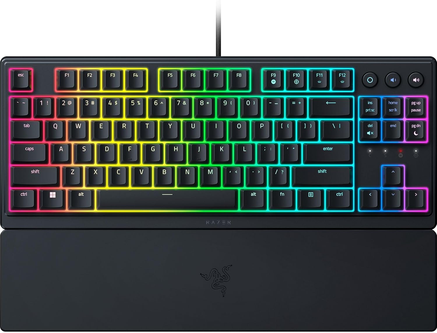 Razer Ornata V3 TKL Gaming Keyboard: Low Profile Keys – Mecha Membrane Switches – UV Coated Keycaps – Backlit Media Keys – 8 Zone RGB Lighting – Spill Resistant – Magnetic Wrist Wrest Snap Tap