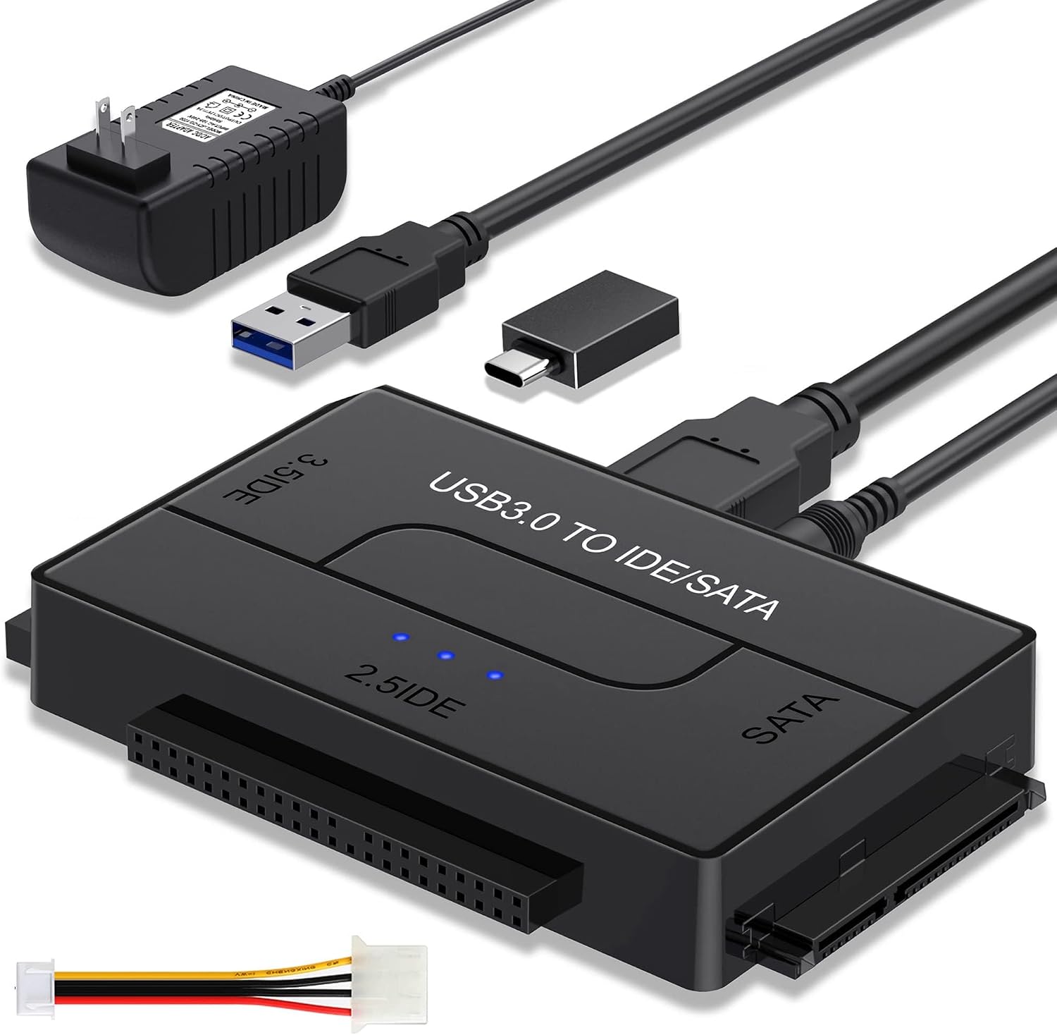 SATA IDE to USB Adapter for 2.5″ 3.5″ HDD SSD, 5Gbps Hard Drive Reader | Universal External Ultra Recovery Conveter Cable for Hard Drive Disk Data Transfer with 12V Power Supply Support UASP, 6TB