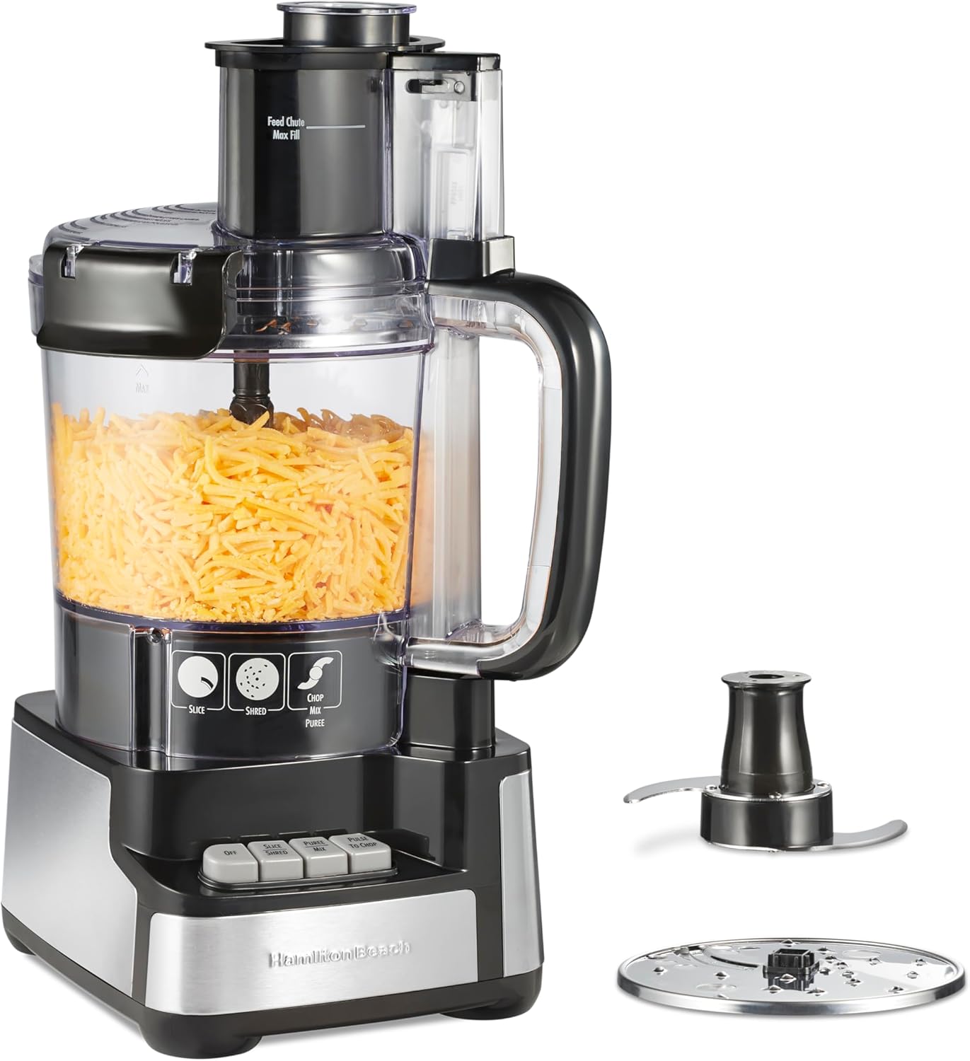 Hamilton Beach 12 Cup Stack & Snap Food Processor and Vegetable Chopper | BPA Free | Stainless Steel Blades | 2-Speed 450 Watt Motor |Easy Stacking Assembly | Black | 70725A
