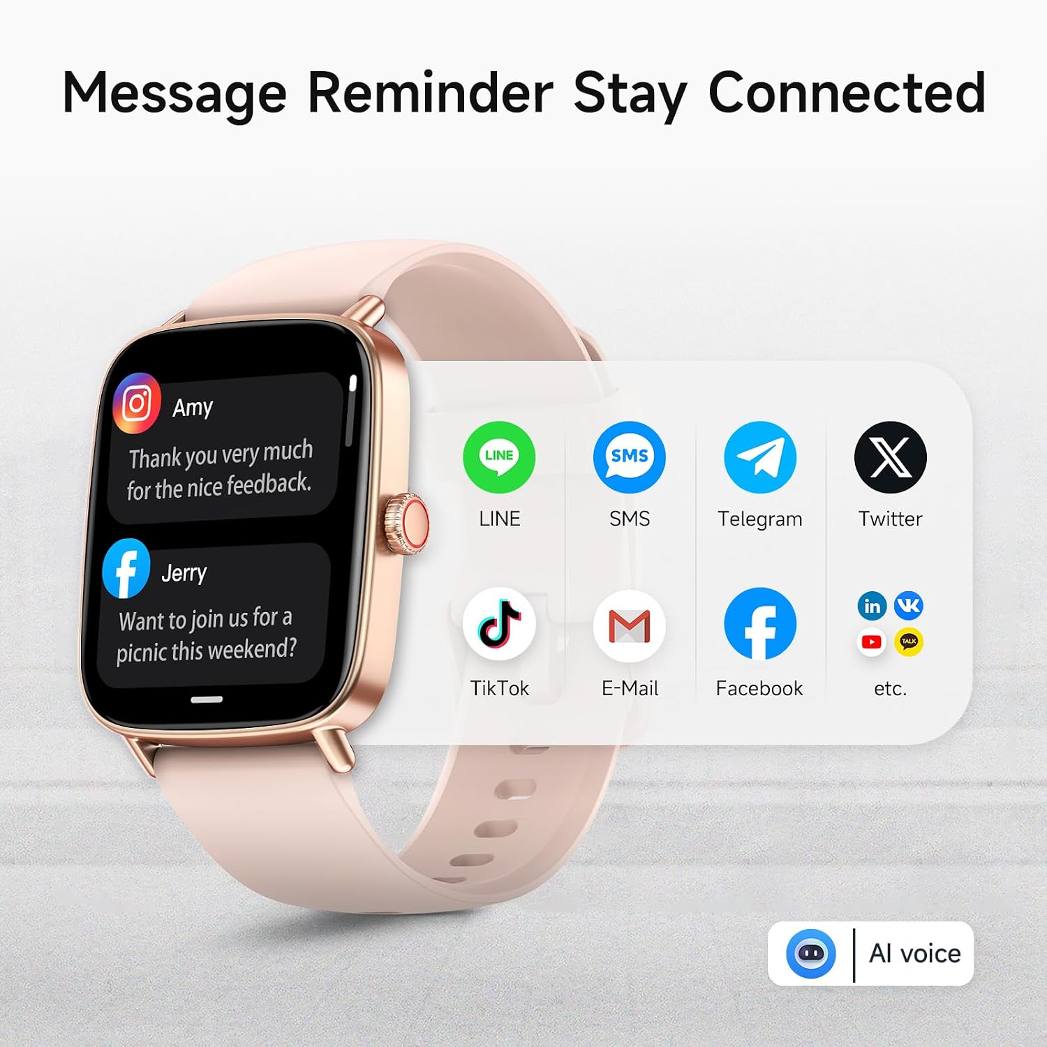Smart Watch for Women, 1.85″ HD Smartwatch Compatible iPhone/Samsung/Android (Answer/Make Calls), 100+ Sport Modes Fitness Tracker with Heart Rate/Sleep/SpO2 Monitor, IP68 Waterproof, with 2 Bands