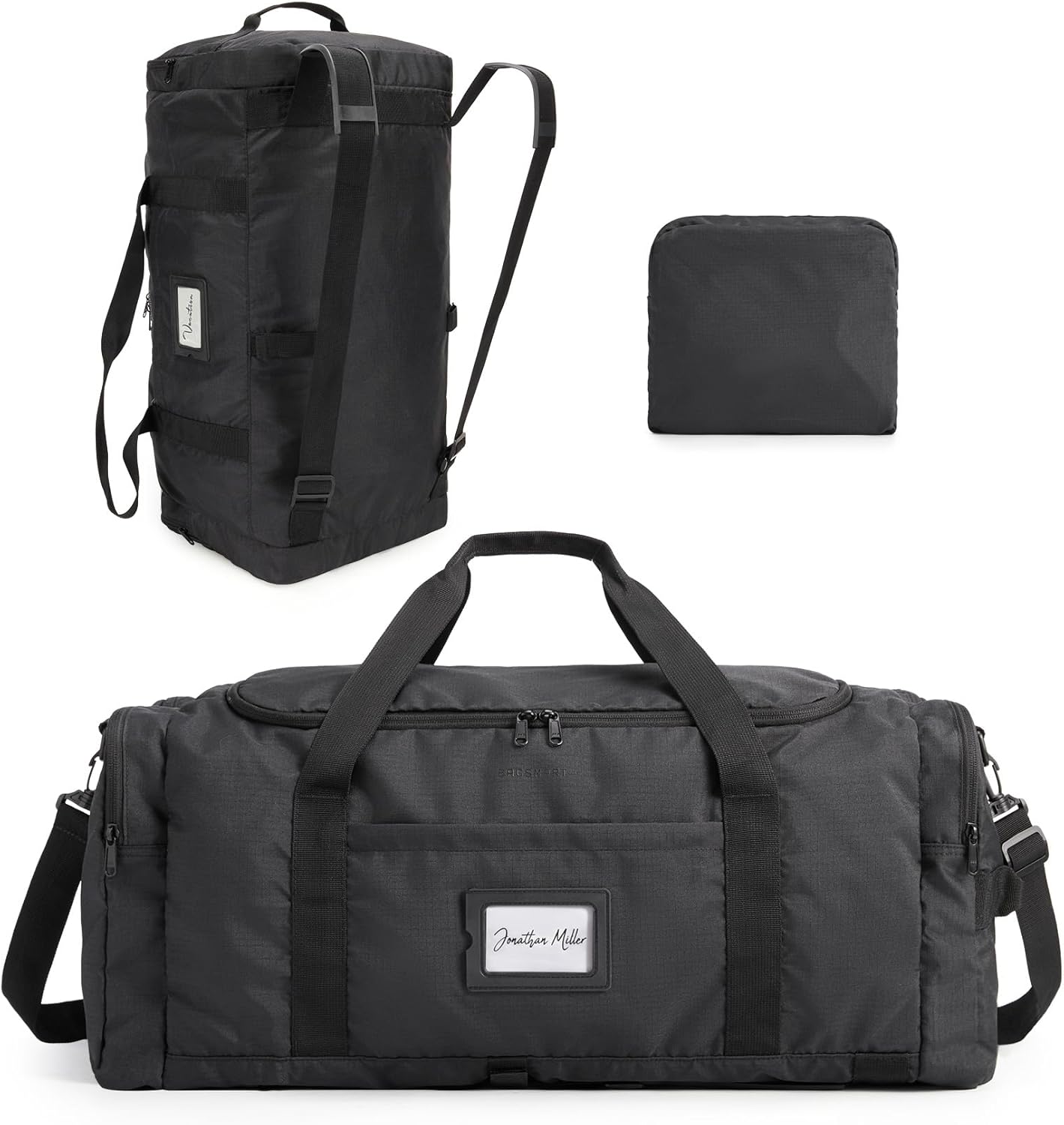 BAGSAMRT 60L Foldable Duffle Bag for Travel, Large Travel Duffel Bag for Men, 4 in 1 Travel Backpack, Carry on Weekender Bag, Black