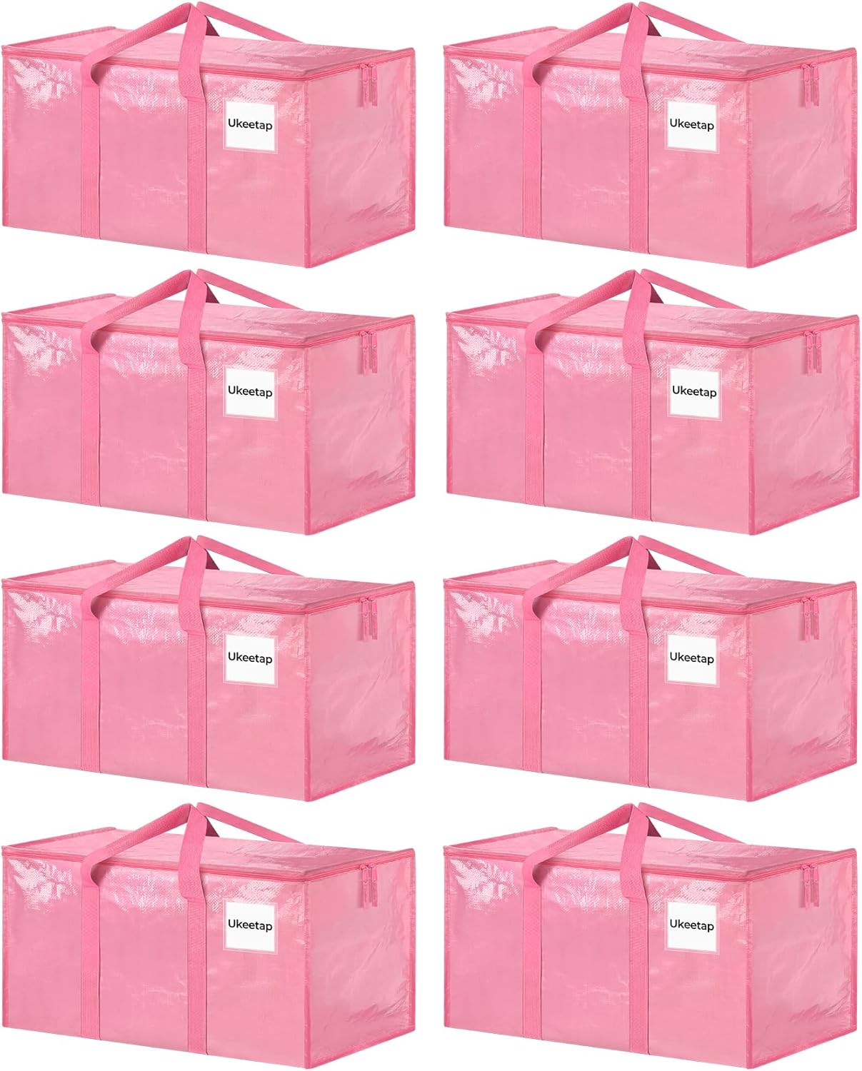 8 Pack Extra Large Heavy Duty Moving Bags, Pink Storage Bins with Lids, Reinforced Handles & Heavy-Duty Zippers Moving Boxes Storage Bags Totes for Clothes Packing, Dorms, College Supplies, Pink