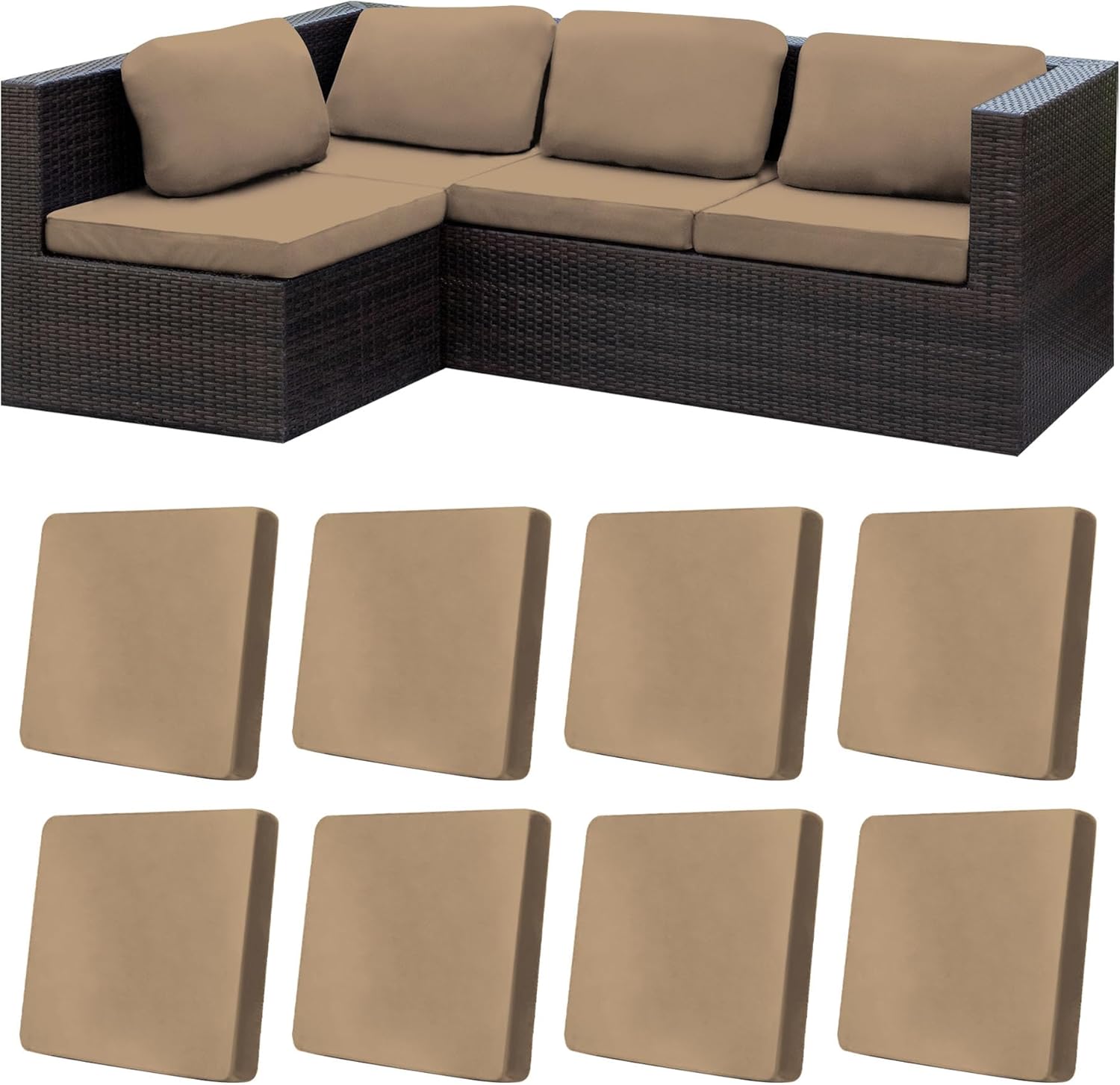 BIETYONE 8Pcs Stretch Patio Cushion Covers,Outdoor Couch Covers Replacement,Outdoor Couch & Sofa Slipcovers,for Patio Furniture Cushion Covers,Washable Reusable Furniture Protector (Khaki, Cover Only)