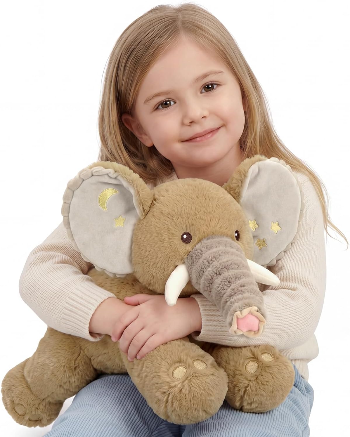 PEACH CAT Goodnight Elephant Stuffed Animal 19.7″ Cute Elephant Plush Soft Plushies Toys Gifts for Kids Brown