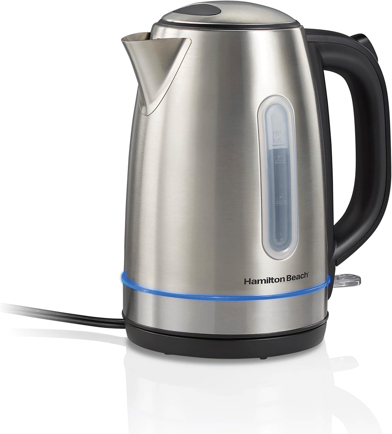 Hamilton Beach 1.7 Liter Electric Tea Kettle, Water Boiler & Heater | Fast Boiling 1500 Watts | BPA Free | Cordless Serving | Auto-Shutoff & Boil-Dry Protection | LED Light Ring | Stainless Steel