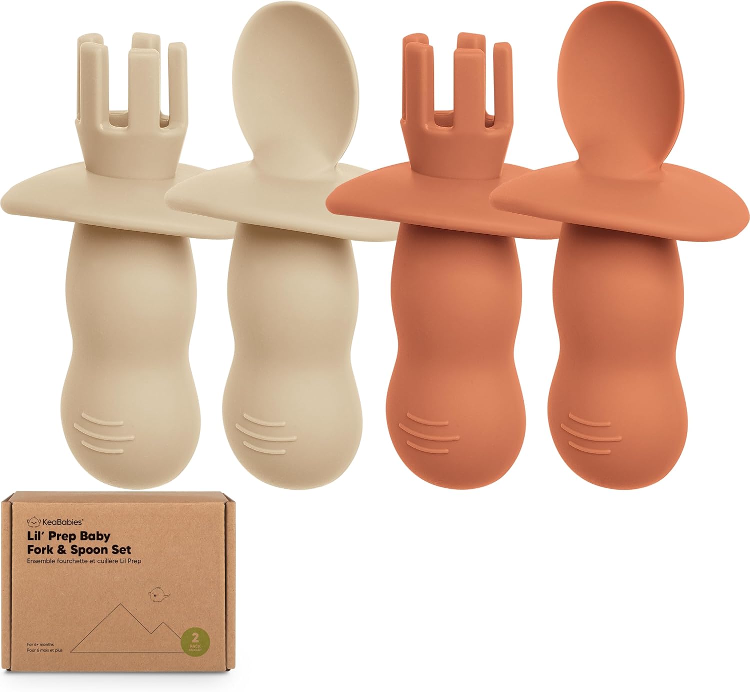 KeaBabies 4-Pack Silicone Baby Spoons and Forks Set – Baby Led Weaning Utensils 6-12 Months, Self Feeding Toddler Spoon & Fork for Training, Teething, Easy to Hold, BPA-Free Silicone (Terracotta)
