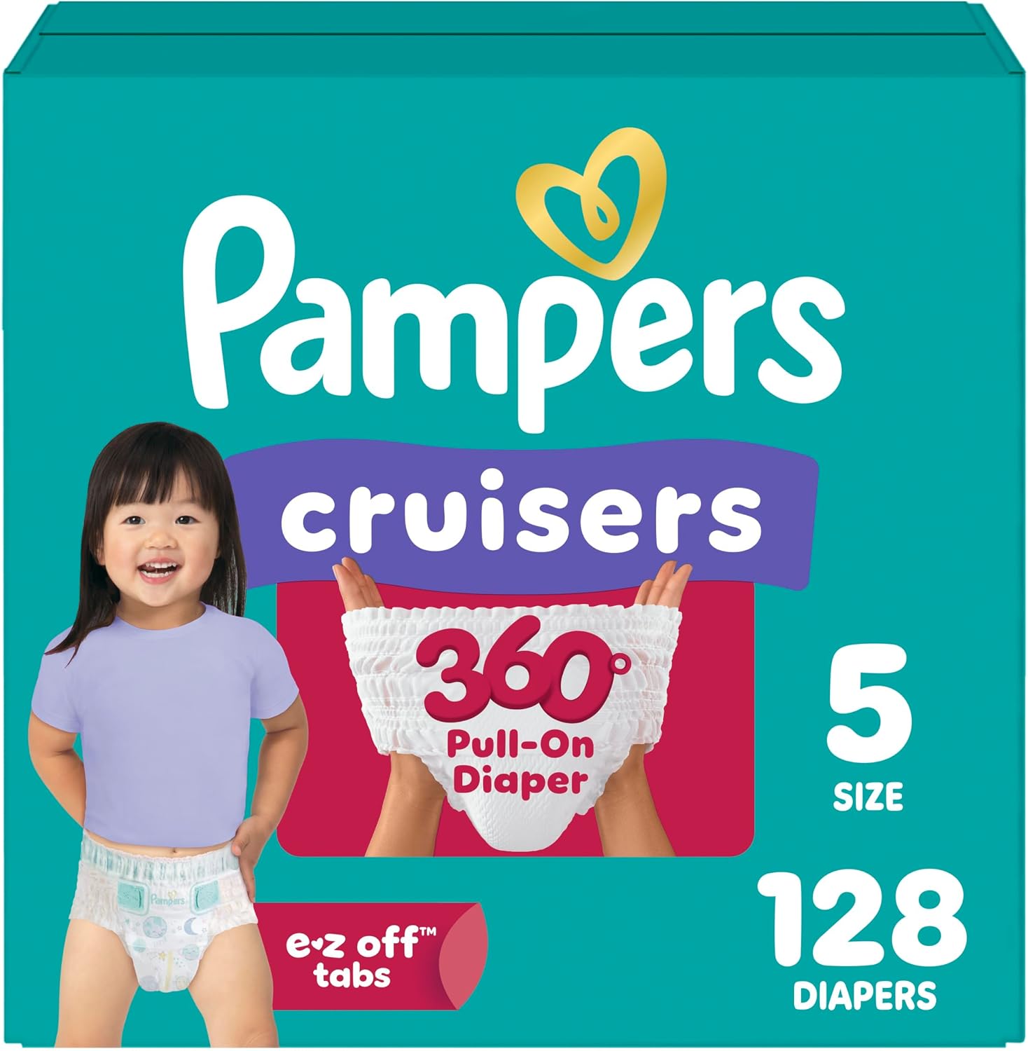 Pampers Diapers – Cruisers 360 – Size 5, 128 Count, Babyproof up to 100% Leakproof Pull-On Diaper