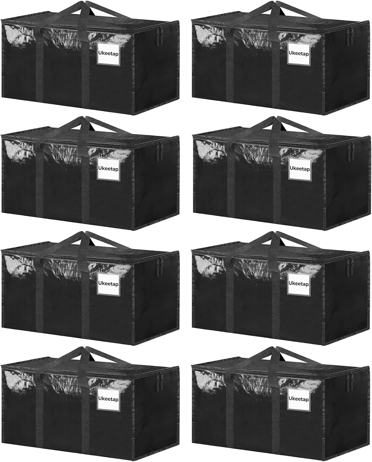 8 Pack Extra Large Heavy Duty Moving Bags, Black Storage Bins with Lids, Reinforced Handles & Heavy-Duty Zippers Moving Boxes Storage Bags Totes for Clothes Packing, Dorms, College Supplies, Black