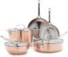 GreenPan x Bobby Flay 8 Piece Copper Clad Pots & Pans, Induction Ready Cookware, Measurement Markings, Stainless Steel Base & Interior, Oven Safe to 500˚F