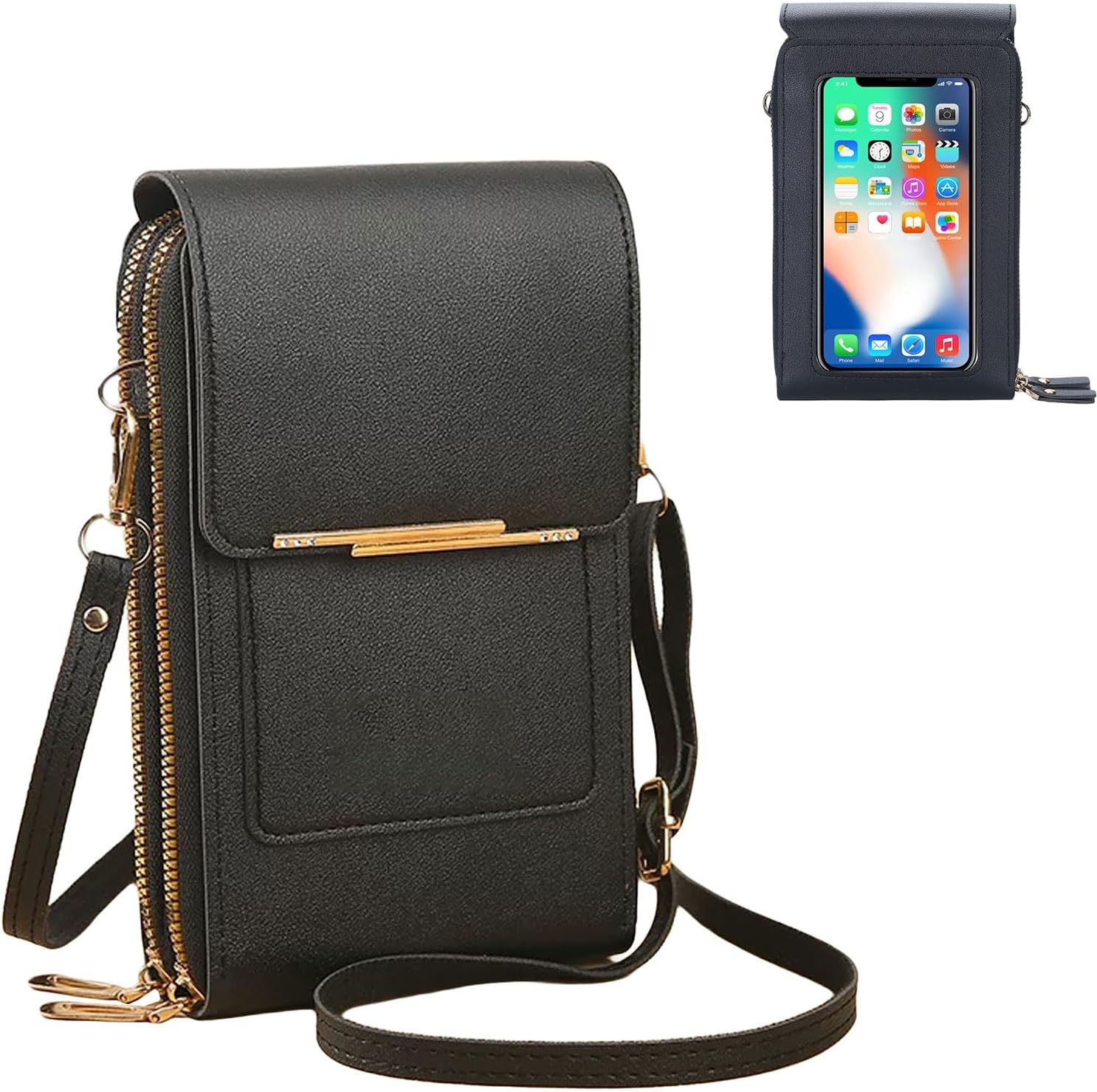 Phone Purse Crossbody Bags for Women, Small Touch Screen Travel Wallet, Anti Theft Leather Messenger Bag
