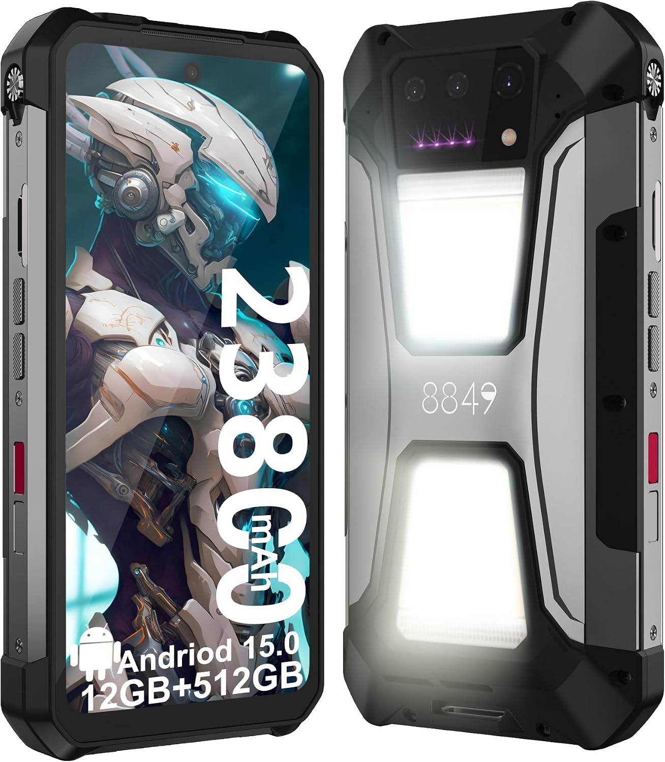 8849 Tank 2 Pro Phone, Rugged Android Smartphone with 23800mAh Big Battery | 6.79’’, Built-in Projector, Android 15, 512GB Unlocked 4G Heavy Duty Cell Phone OTG for Construction Survey Outdoor Camping