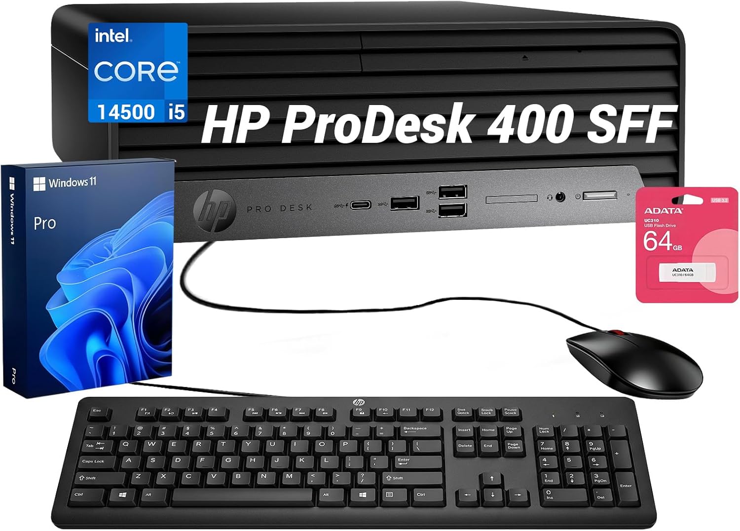 HP ProDesk 400 G9 SFF Business Desktop, 14th Gen Intel Core i5-14500, 16GB DDR5, 512GB SSD, Wi-Fi, HDMI, DisplayPort, USB-C, RJ-45, Support Up to Three Displays, Wired Keyboard & Mouse, Win 11 Pro
